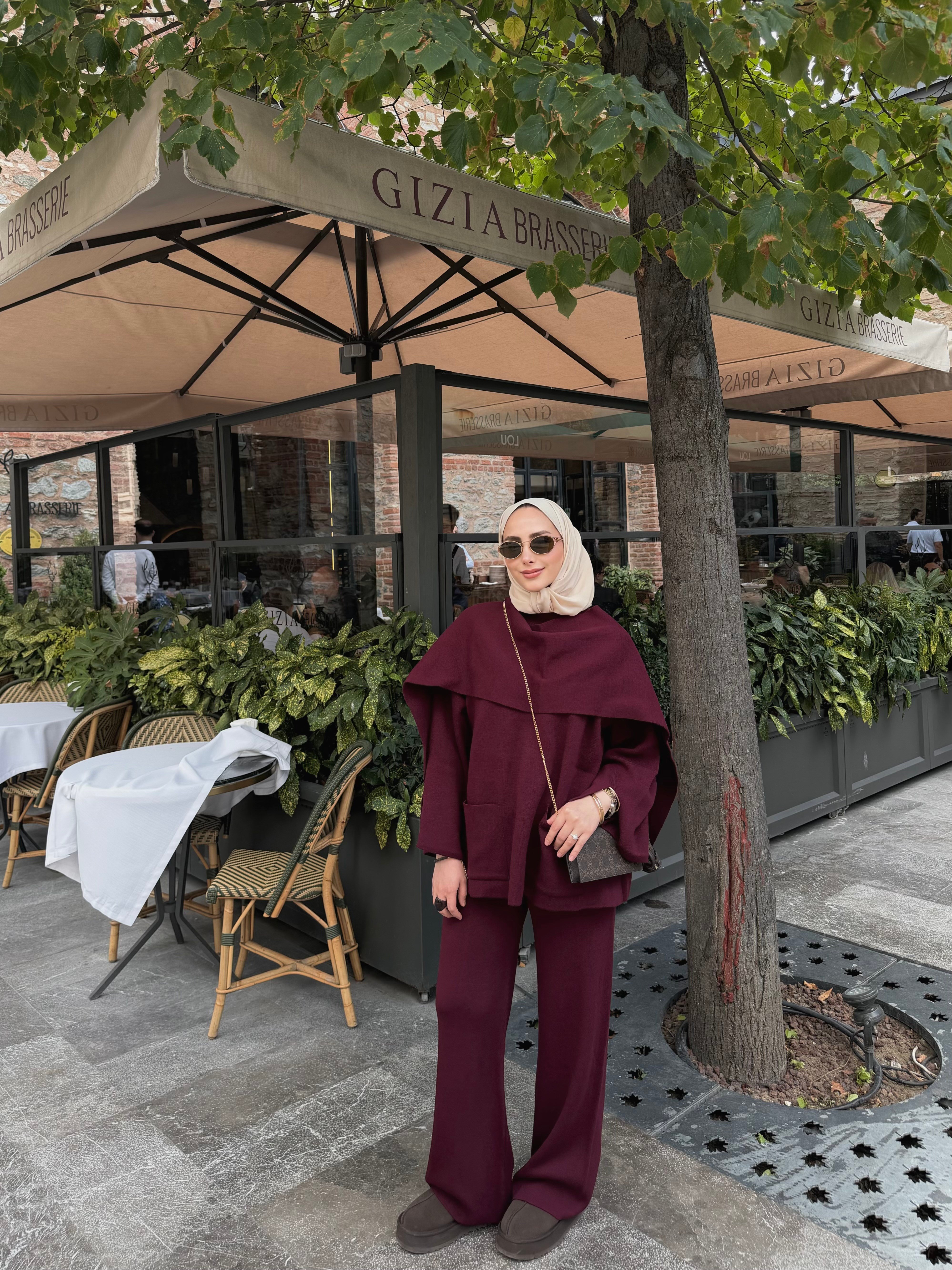 LİYA ŞAL YAKA TRİKO TAKIM BORDO