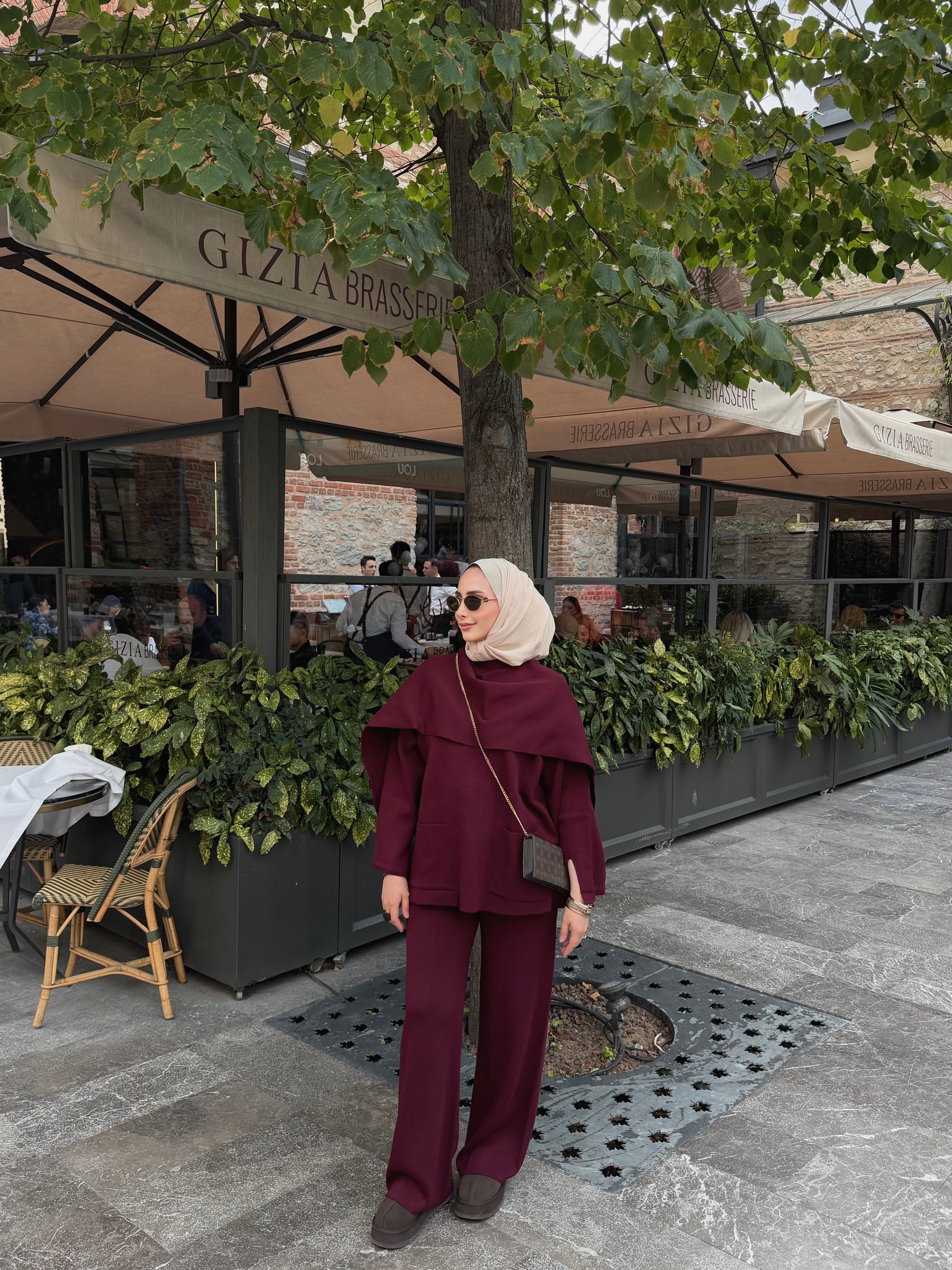 LİYA ŞAL YAKA TRİKO TAKIM BORDO
