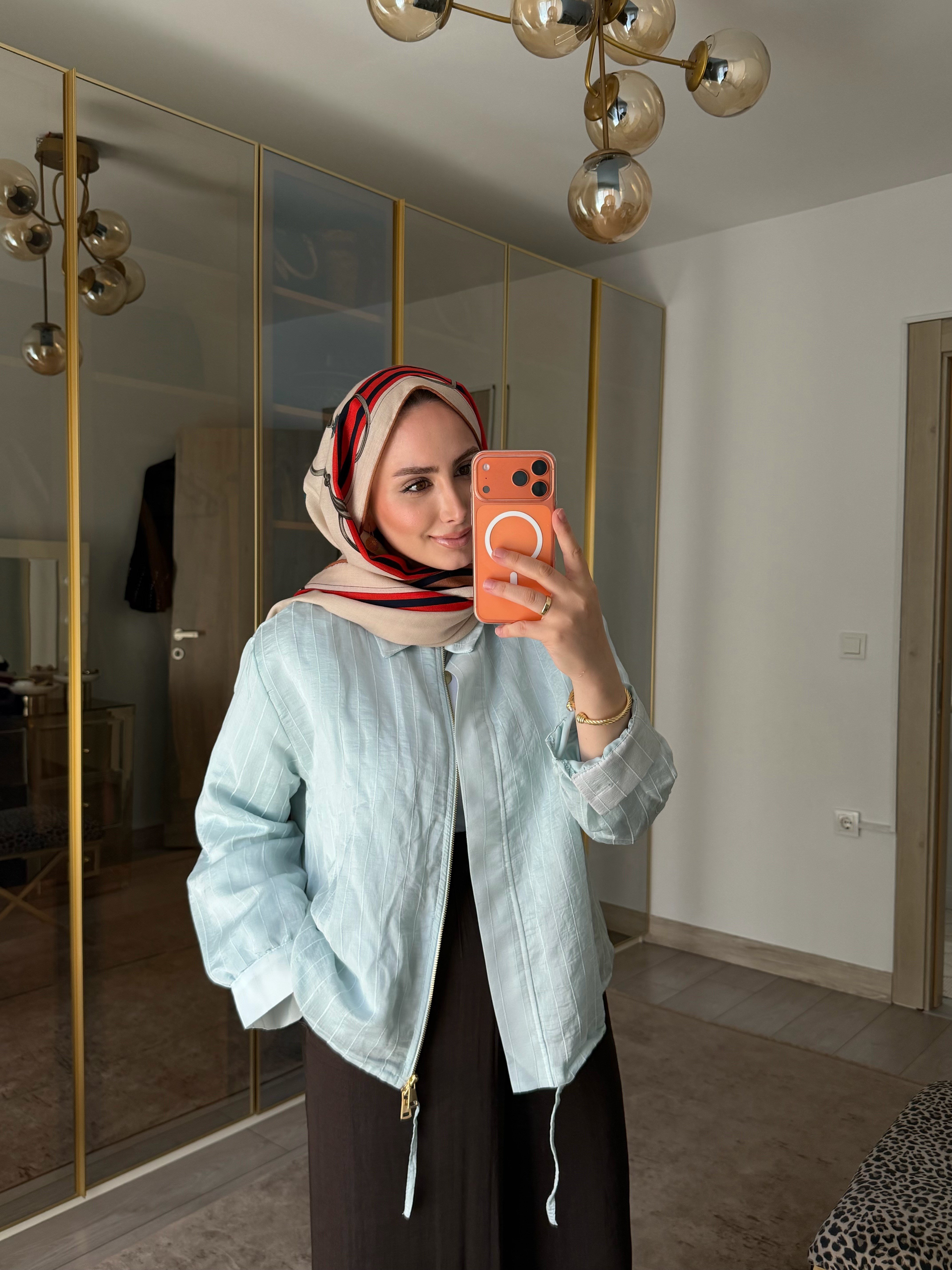 LONG OMUZ ŞALLI TASARIM CEKET TURKUAZ MAVİ