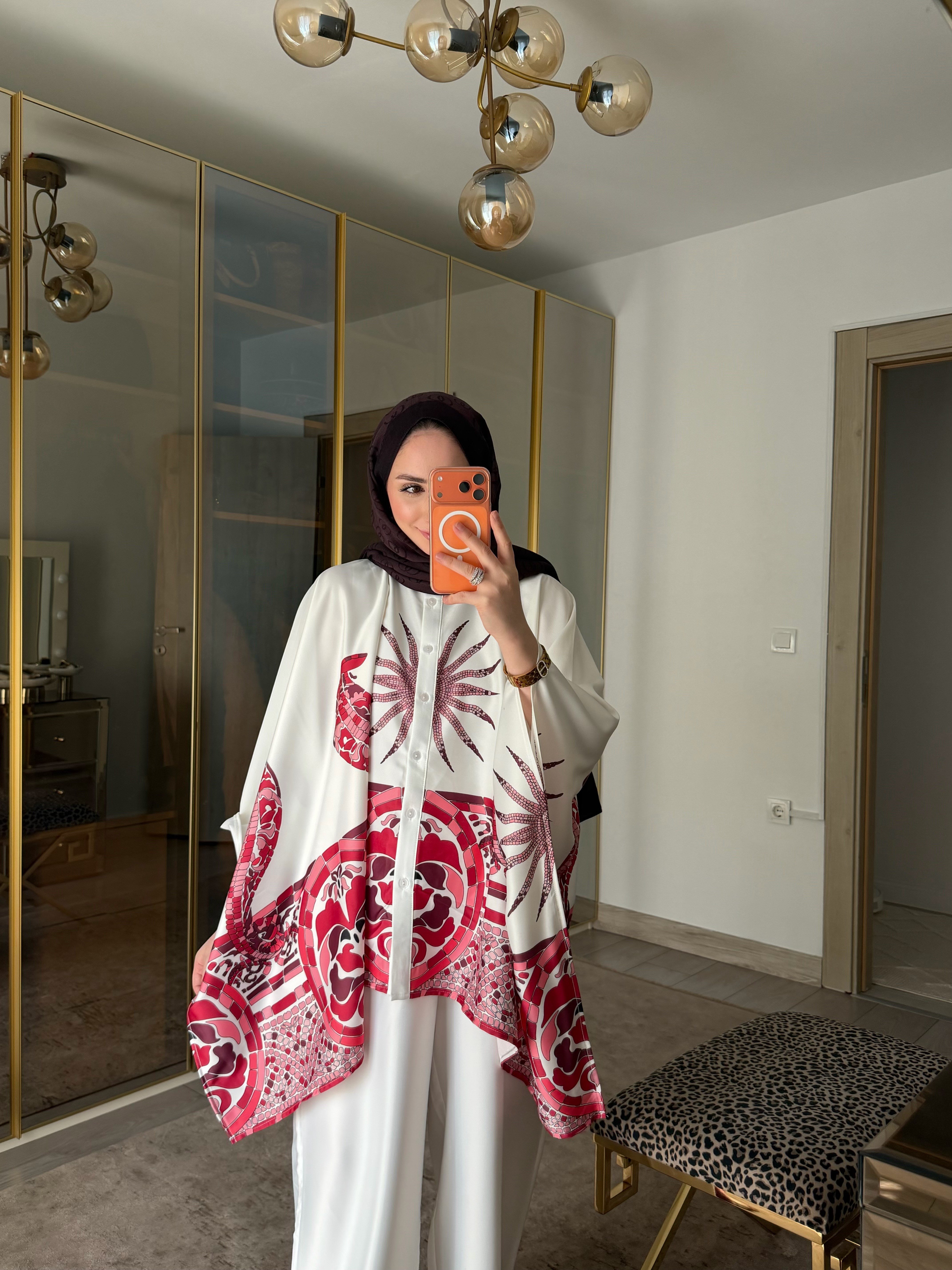 LUJA KAFTAN FORMLU BORDÜR DESENLİ SATEN TAKIM