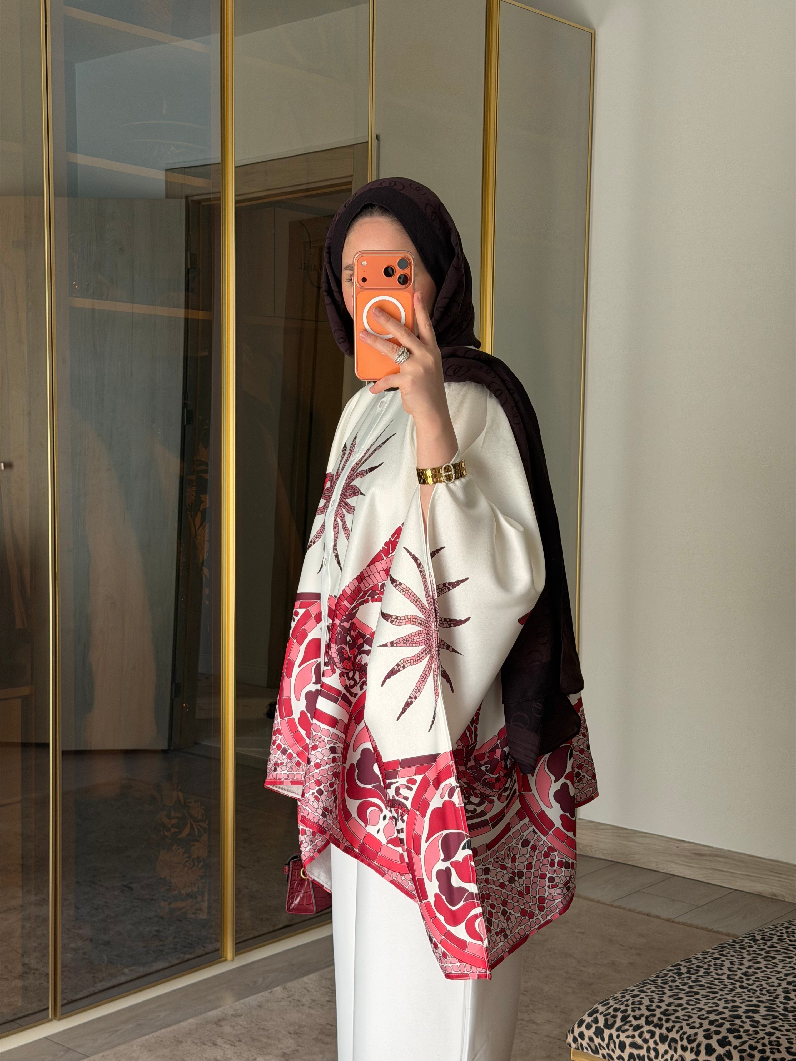LUJA KAFTAN FORMLU BORDÜR DESENLİ SATEN TAKIM