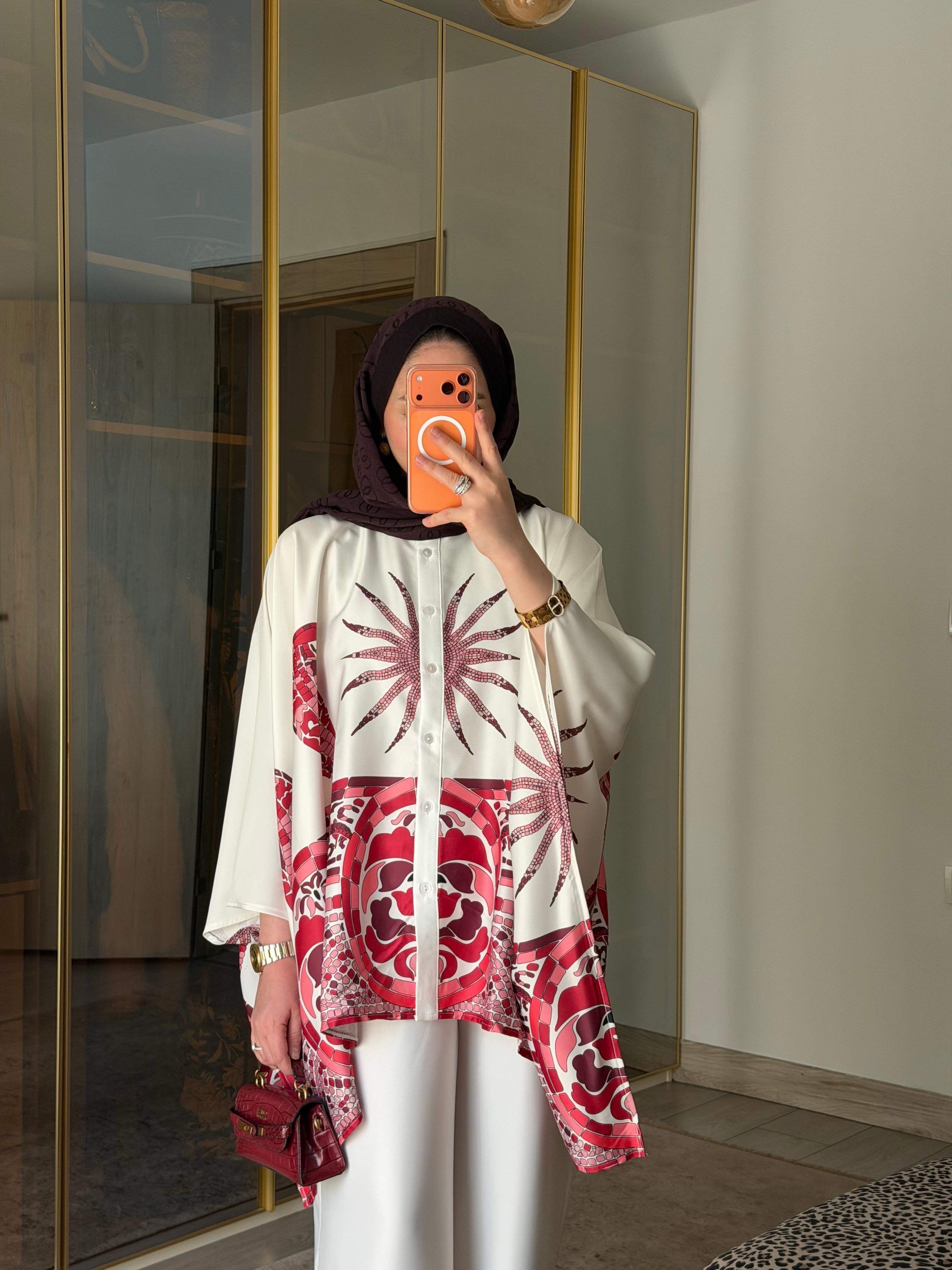 LUJA KAFTAN FORMLU BORDÜR DESENLİ SATEN TAKIM