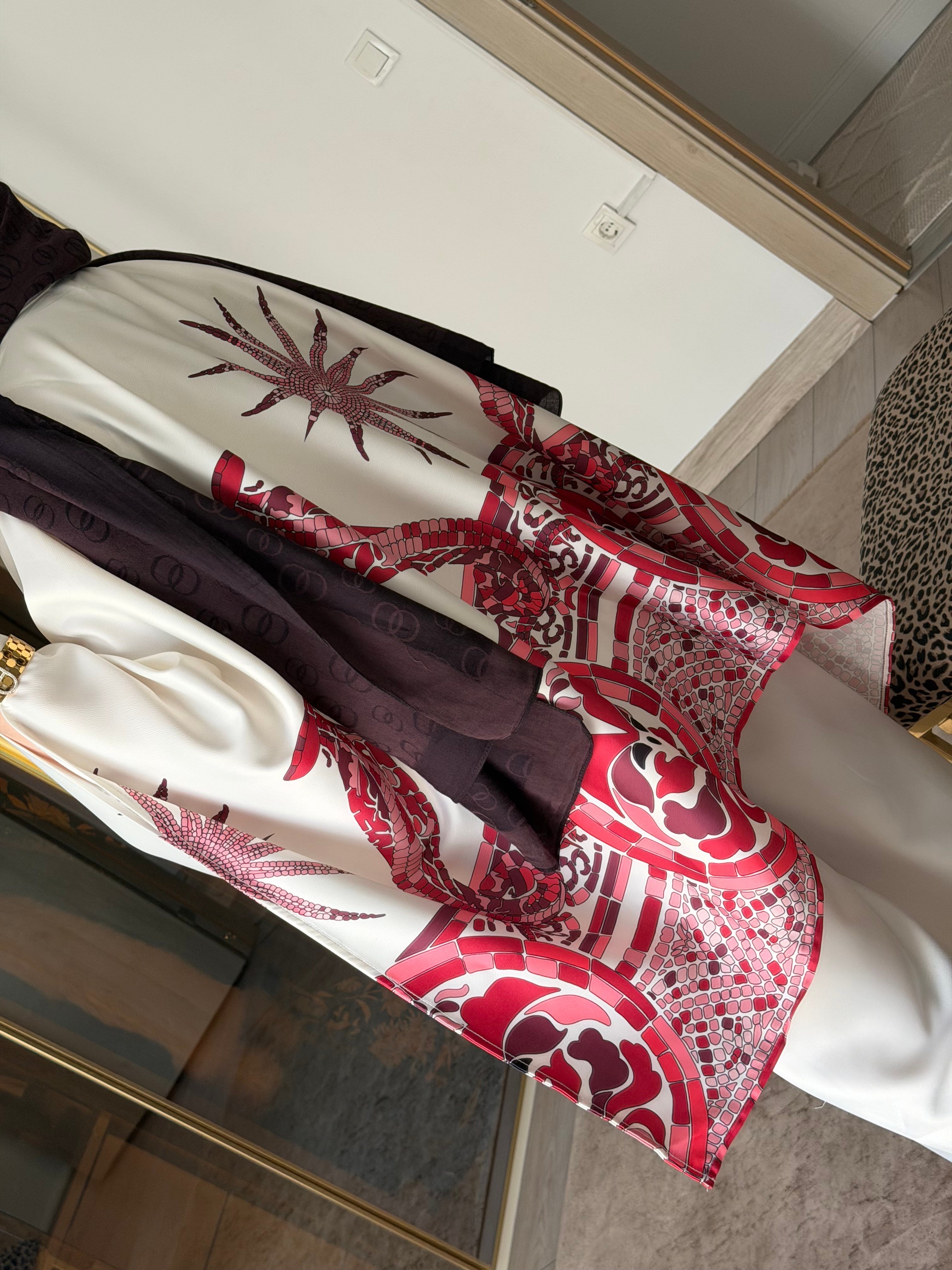 LUJA KAFTAN FORMLU BORDÜR DESENLİ SATEN TAKIM