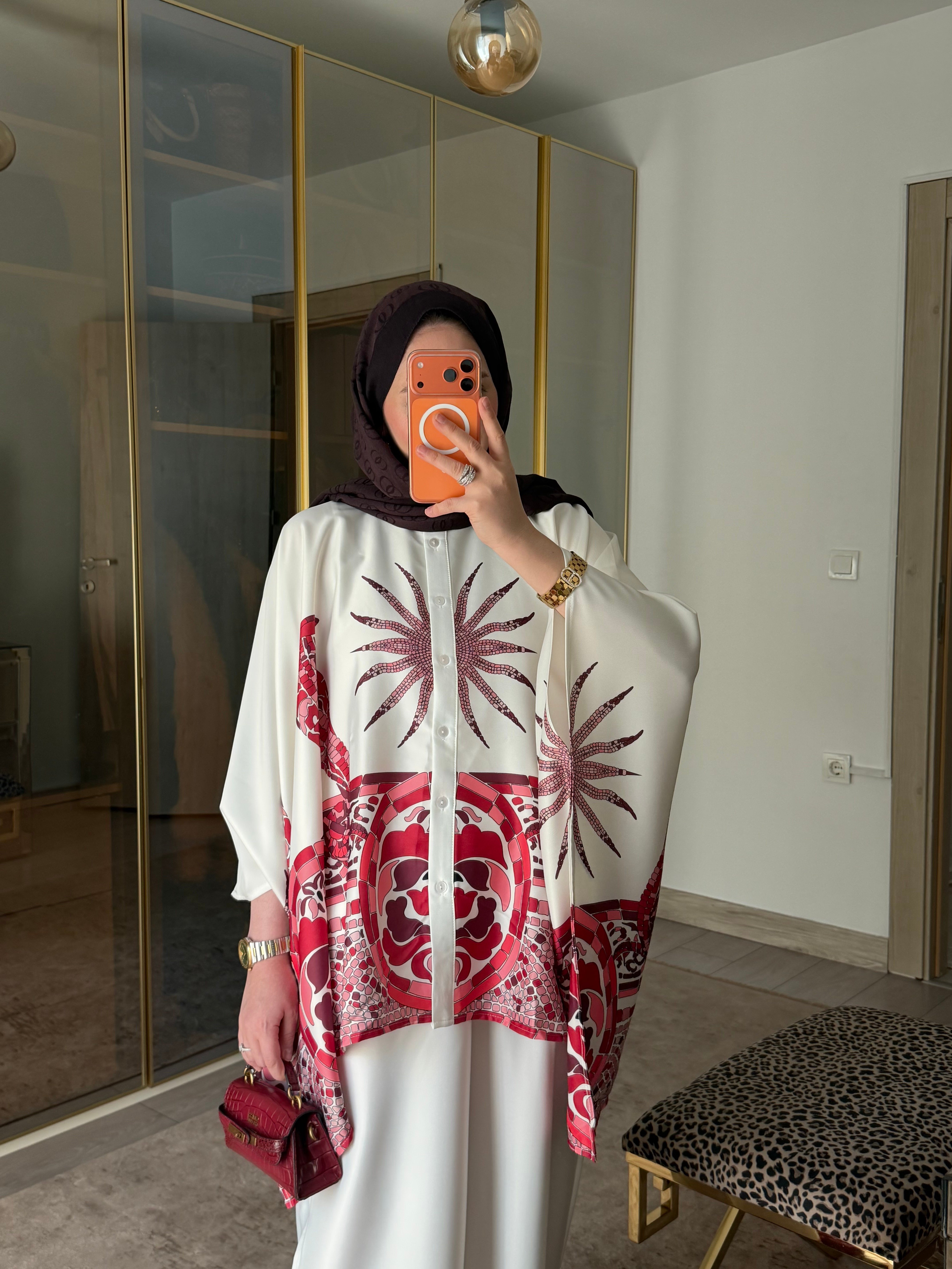 LUJA KAFTAN FORMLU BORDÜR DESENLİ SATEN TAKIM