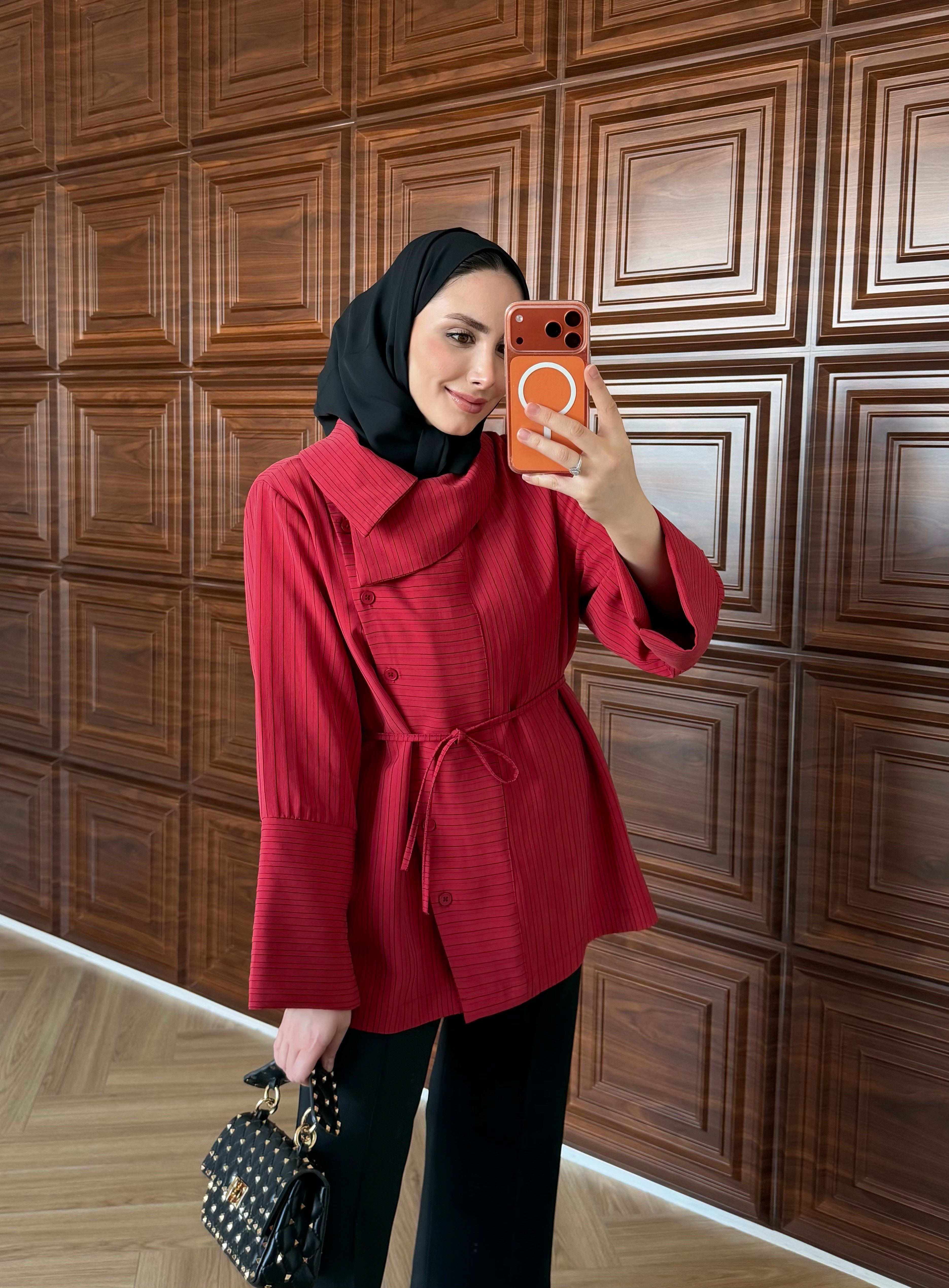 LUXE ASİMETRİK YAKA GÖMLEK KIRMIZI