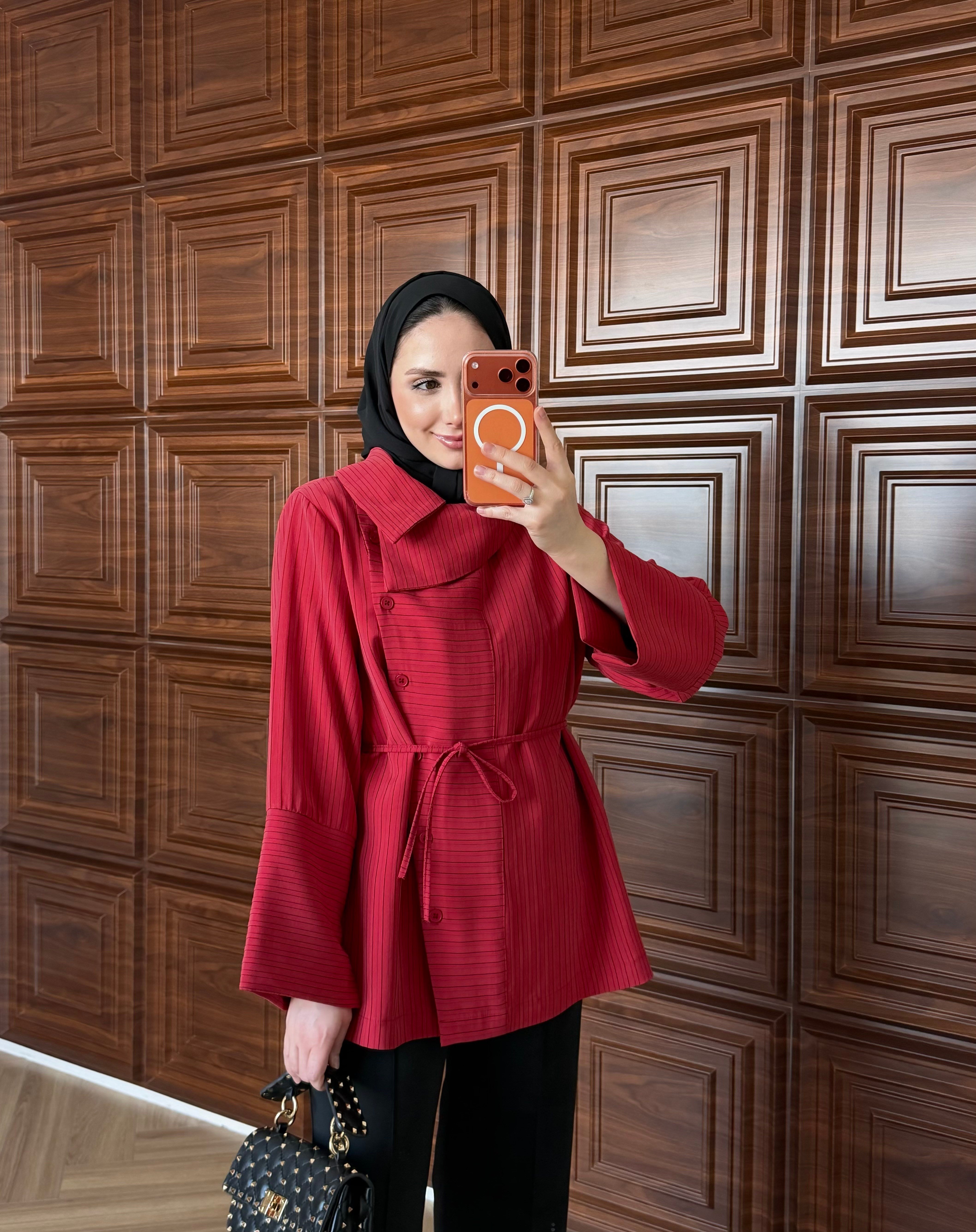 LUXE ASİMETRİK YAKA GÖMLEK KIRMIZI