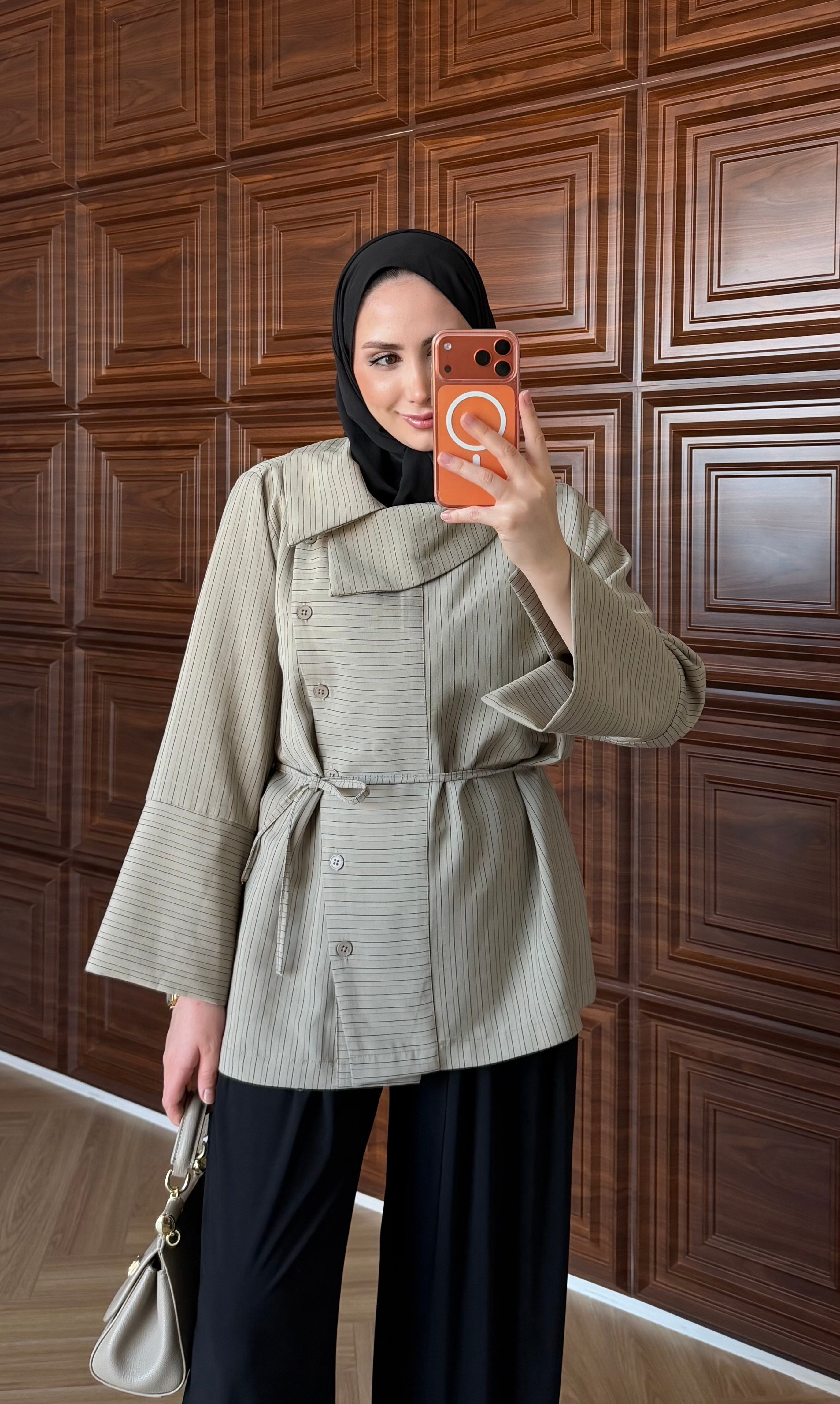 LUXE ASİMETRİK YAKA GÖMLEK VİZON