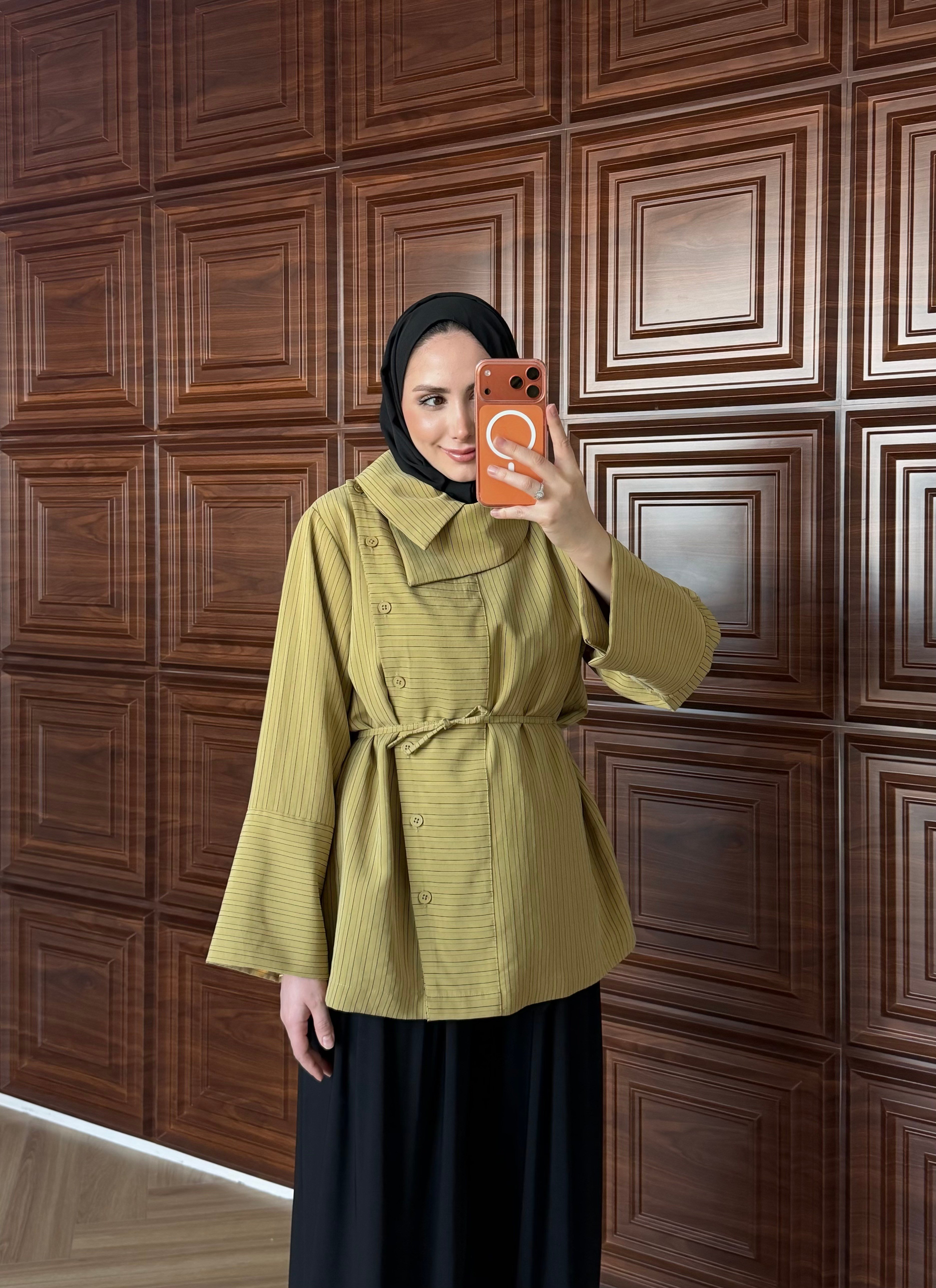 LUXE ASİMETRİK YAKA GÖMLEK YAĞ YEŞİL