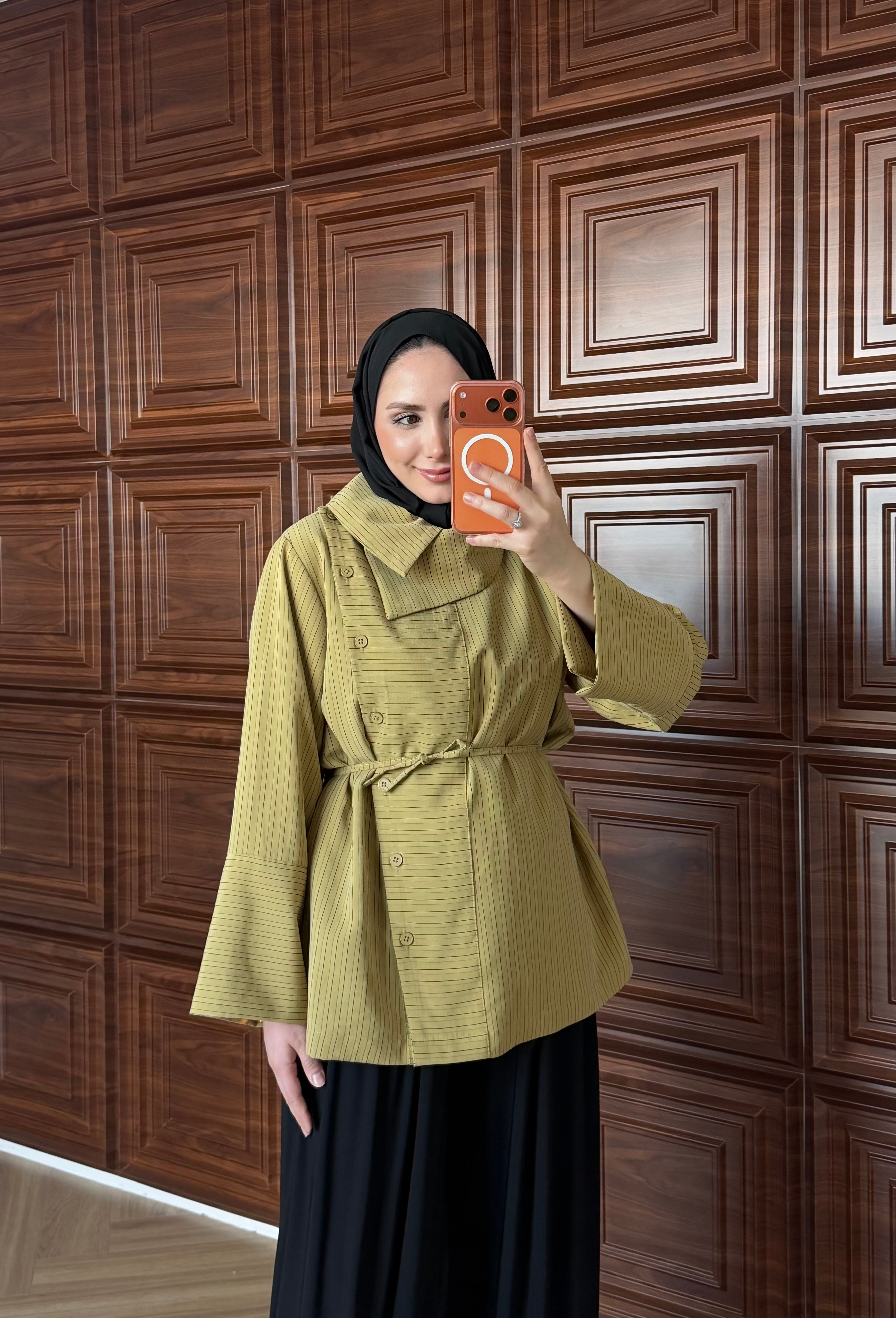 LUXE ASİMETRİK YAKA GÖMLEK YAĞ YEŞİL