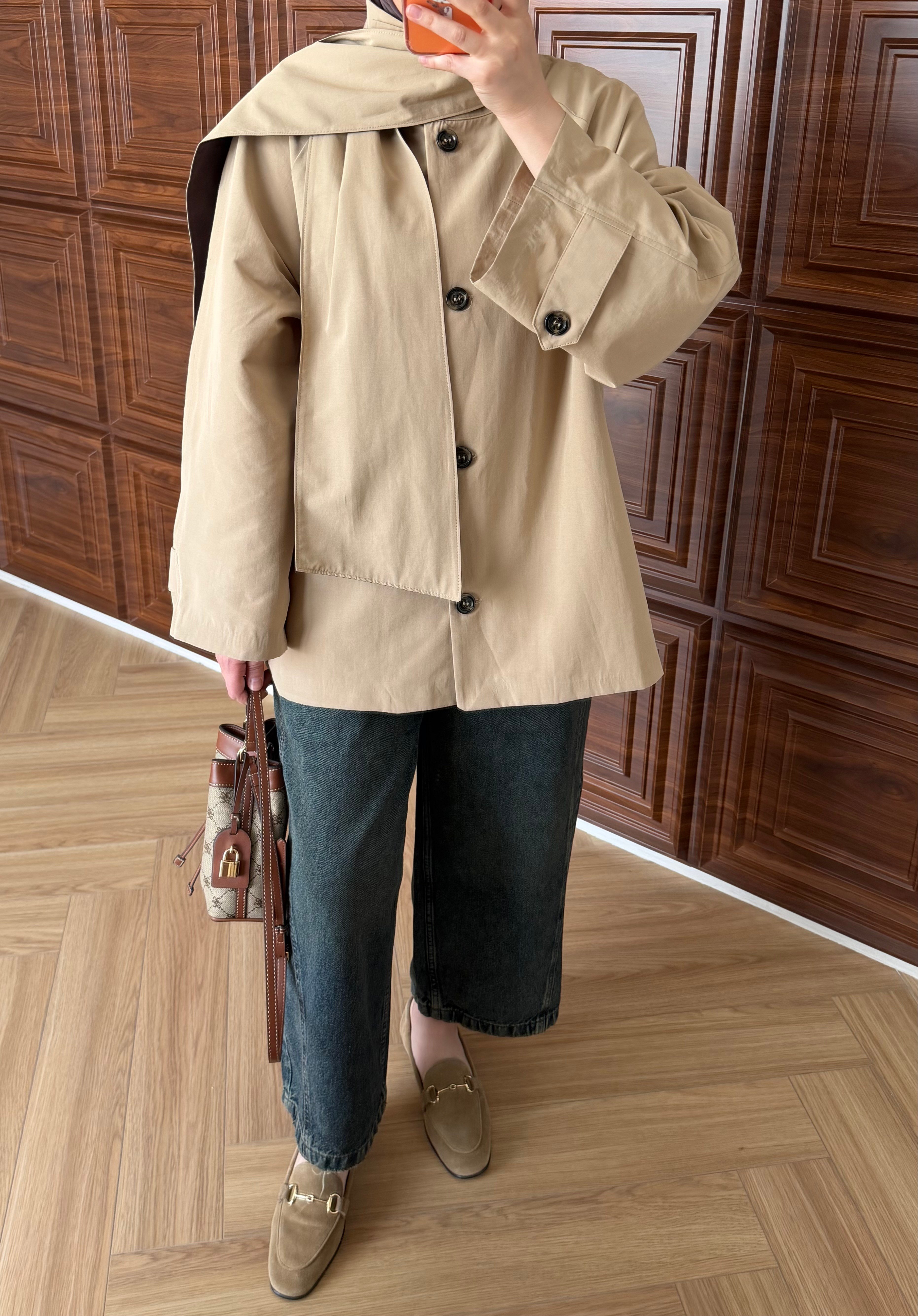 M.DUTTI MODEL FULAR DETAYLI TRENÇ TAŞ