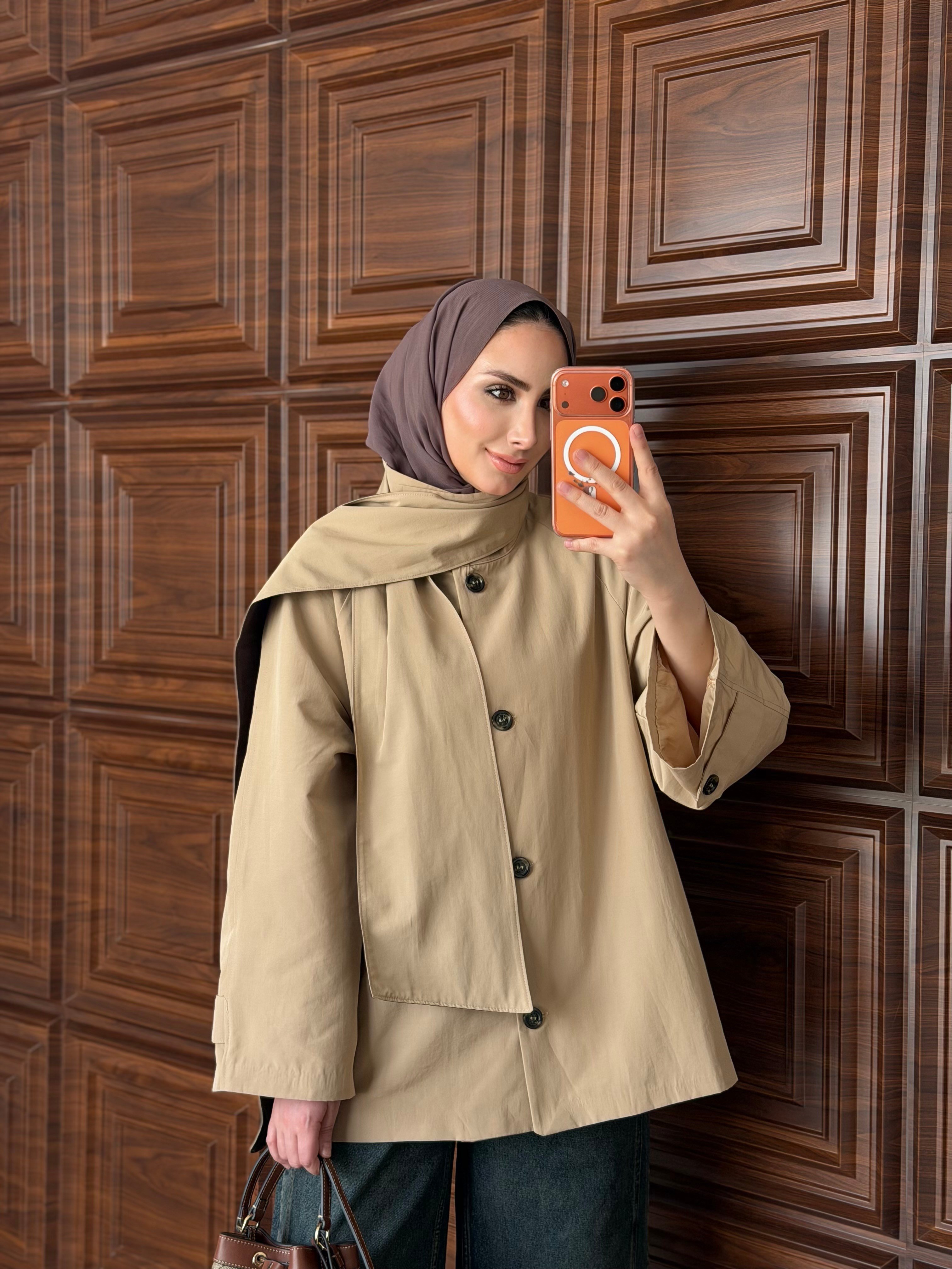 M.DUTTI MODEL FULAR DETAYLI TRENÇ TAŞ