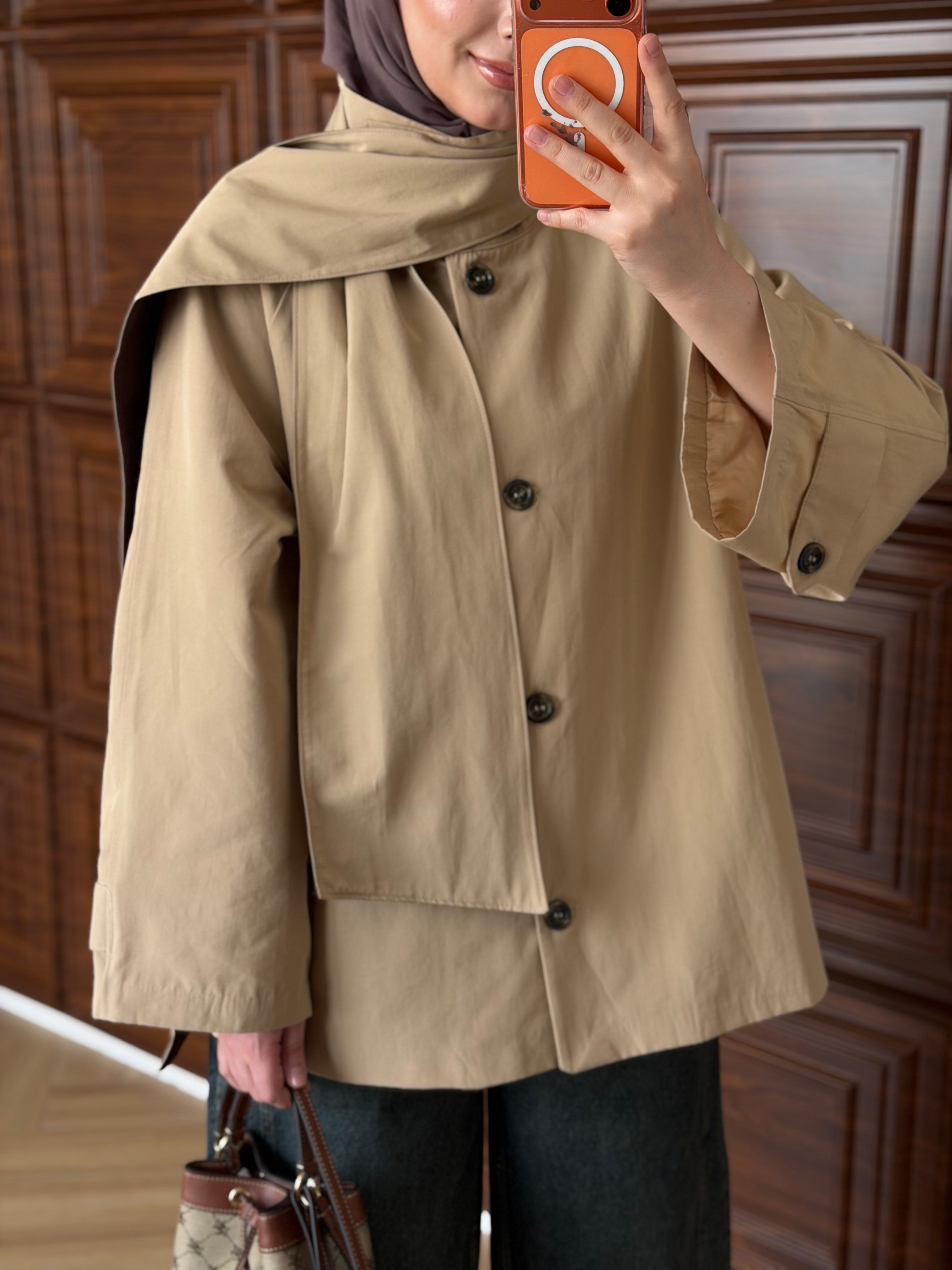 M.DUTTI MODEL FULAR DETAYLI TRENÇ TAŞ