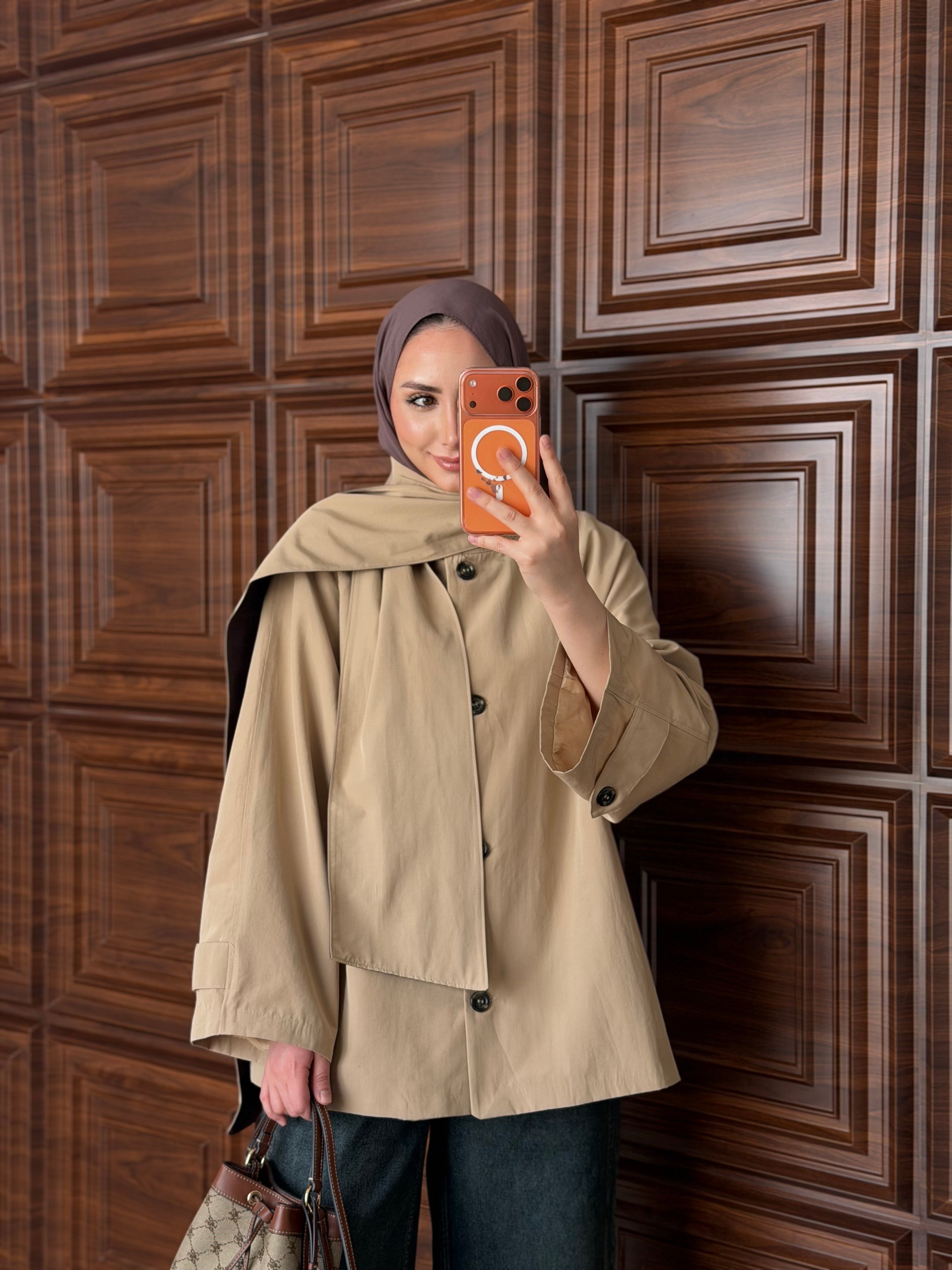 M.DUTTI MODEL FULAR DETAYLI TRENÇ TAŞ