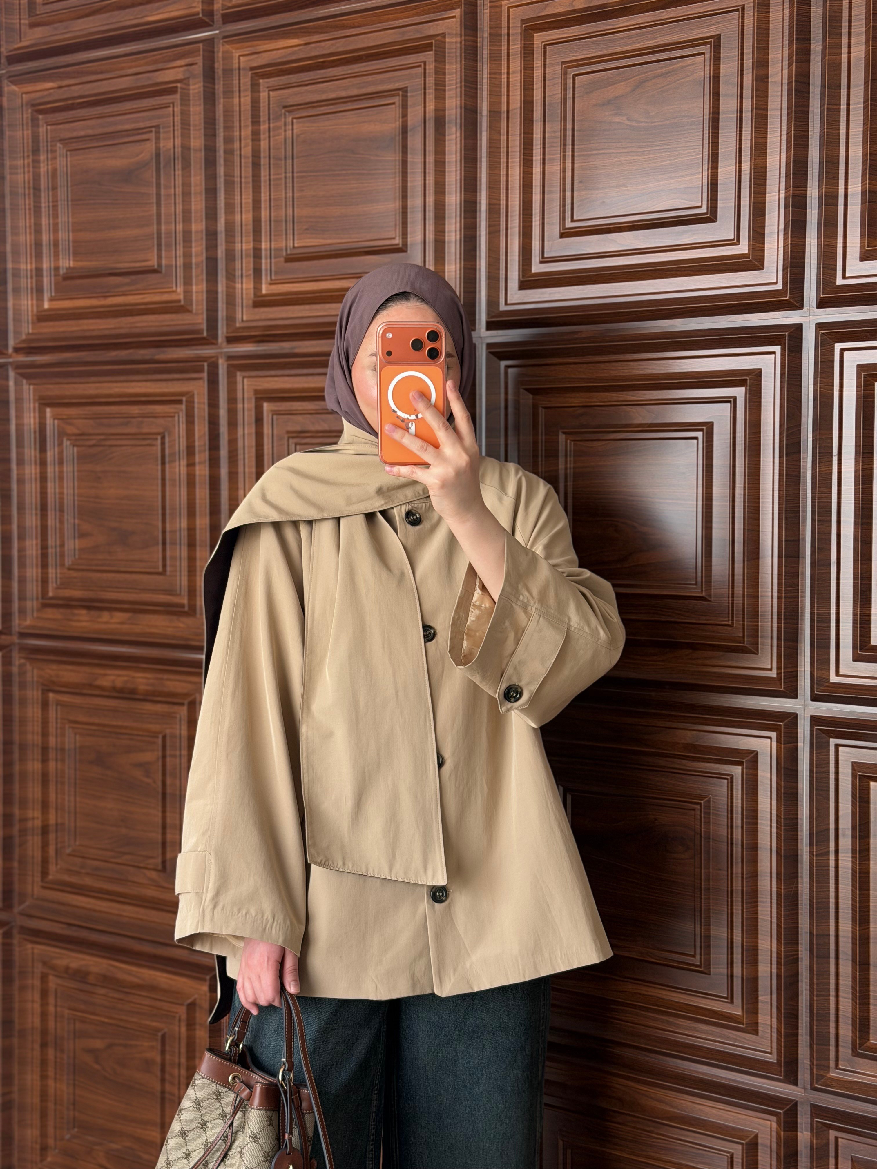 M.DUTTI MODEL FULAR DETAYLI TRENÇ TAŞ