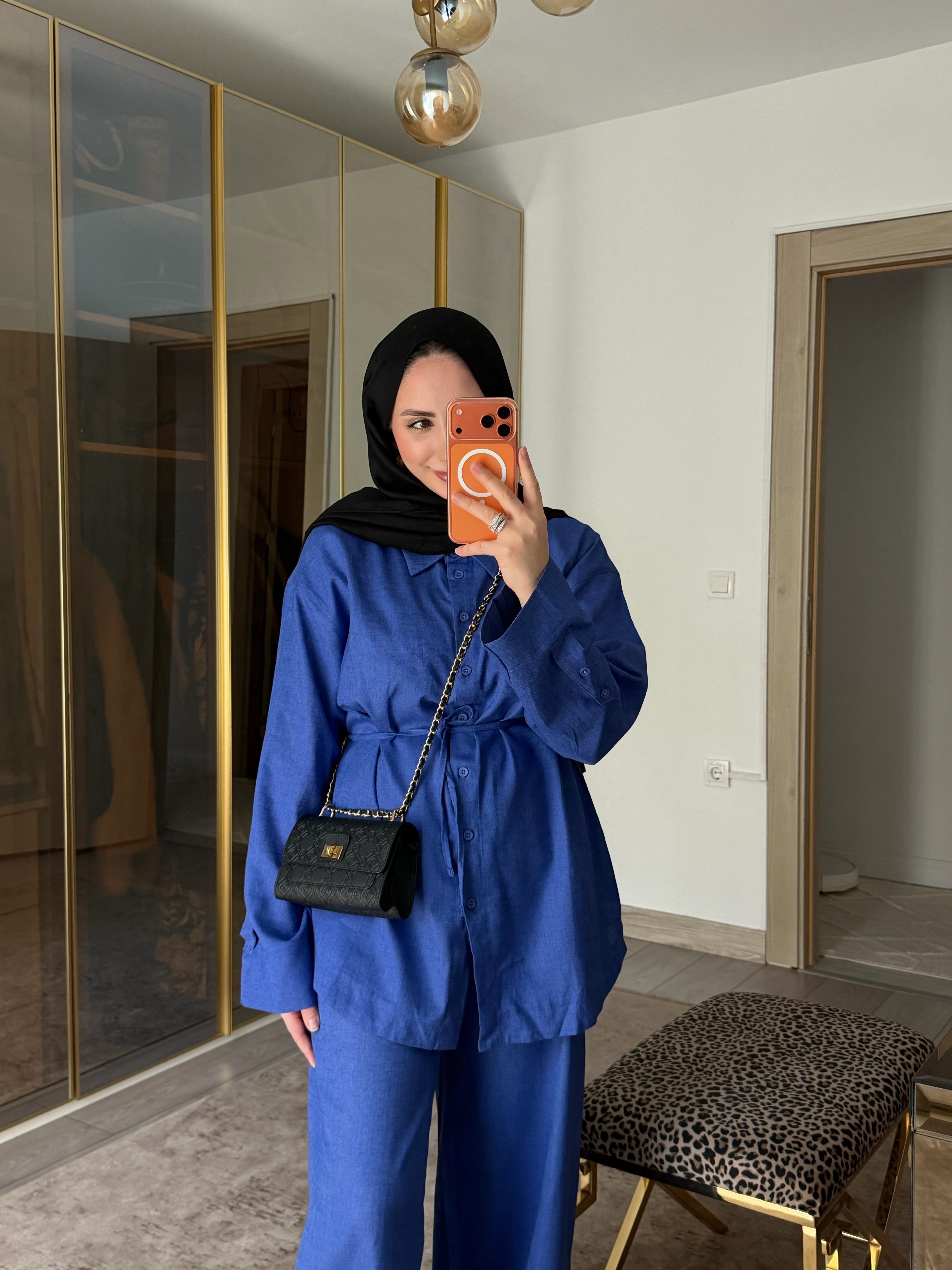 MANU  %100 KETEN İKİLİ TAKIM SAKS MAVİ