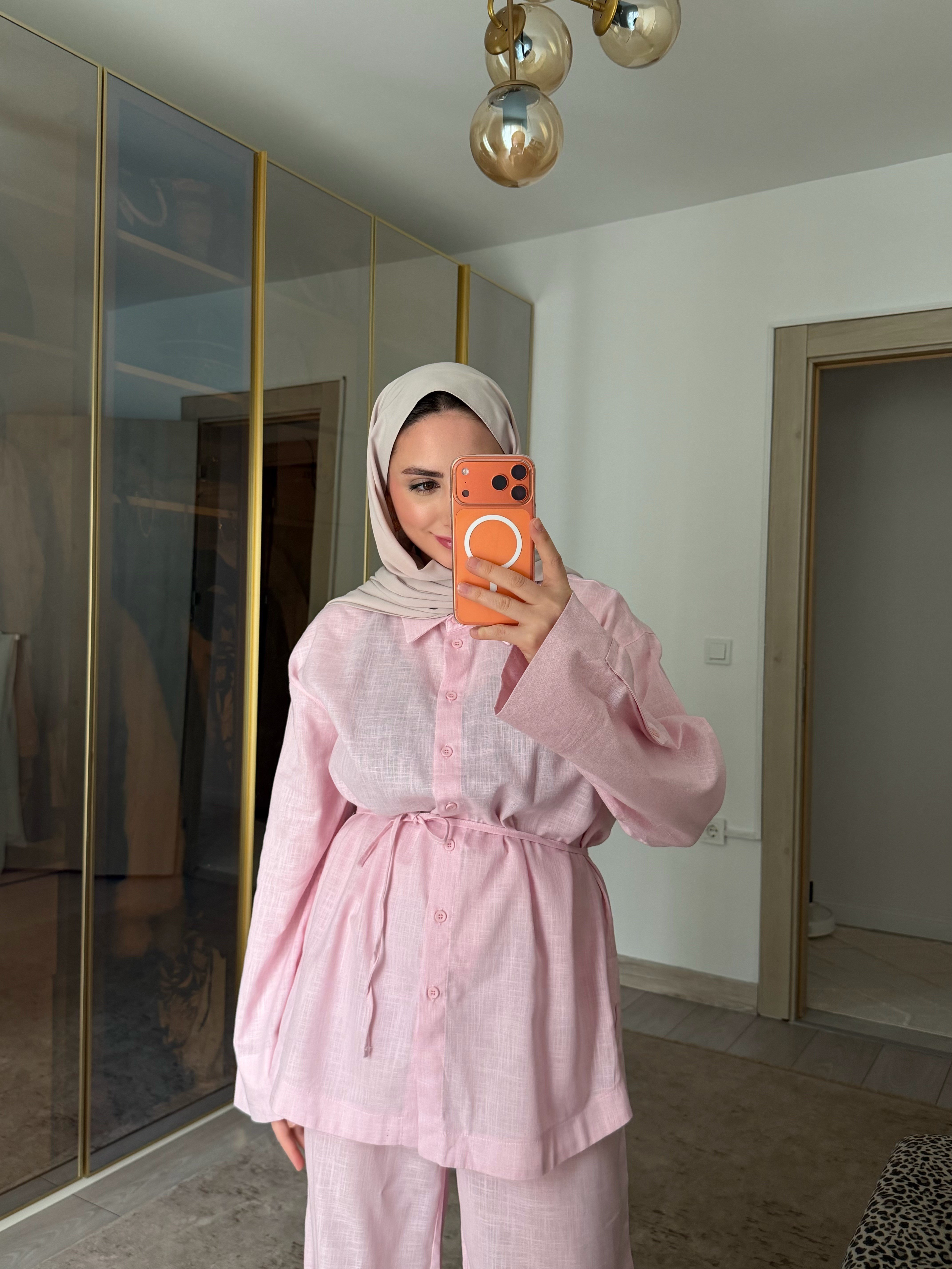 MANU %100 KETEN İKİLİ TAKIM SOFT PEMBE