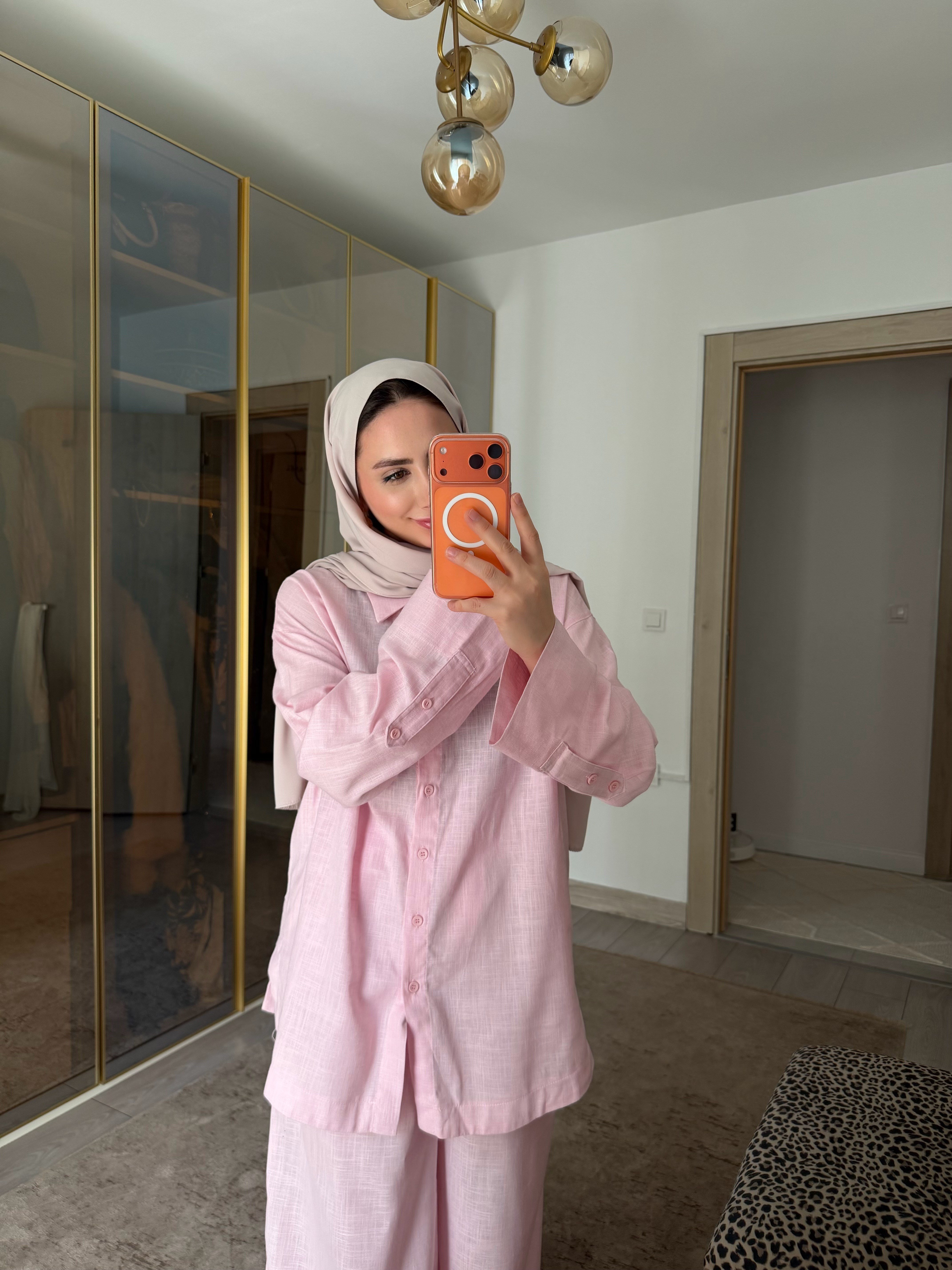MANU %100 KETEN İKİLİ TAKIM SOFT PEMBE