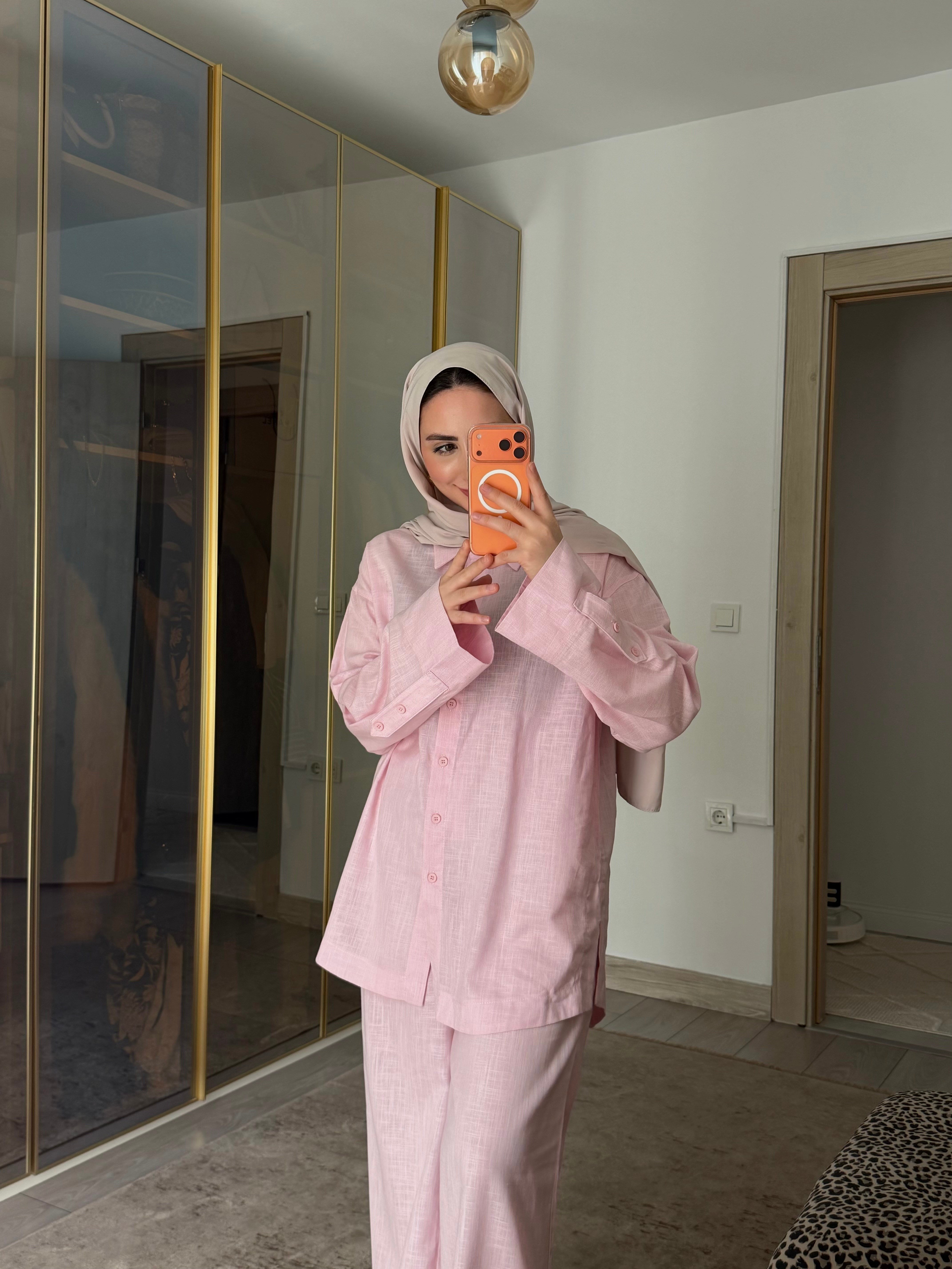 MANU %100 KETEN İKİLİ TAKIM SOFT PEMBE