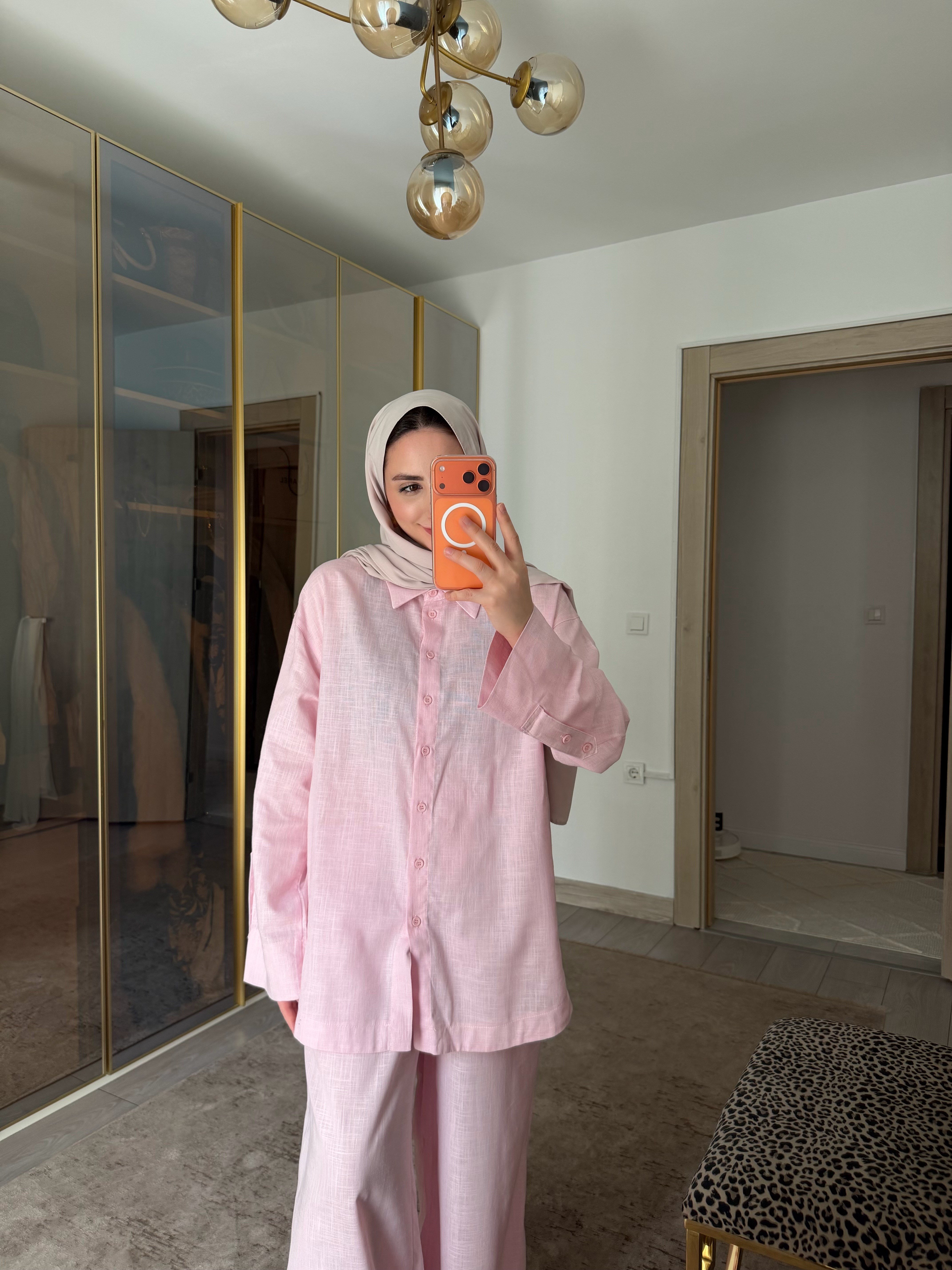 MANU %100 KETEN İKİLİ TAKIM SOFT PEMBE