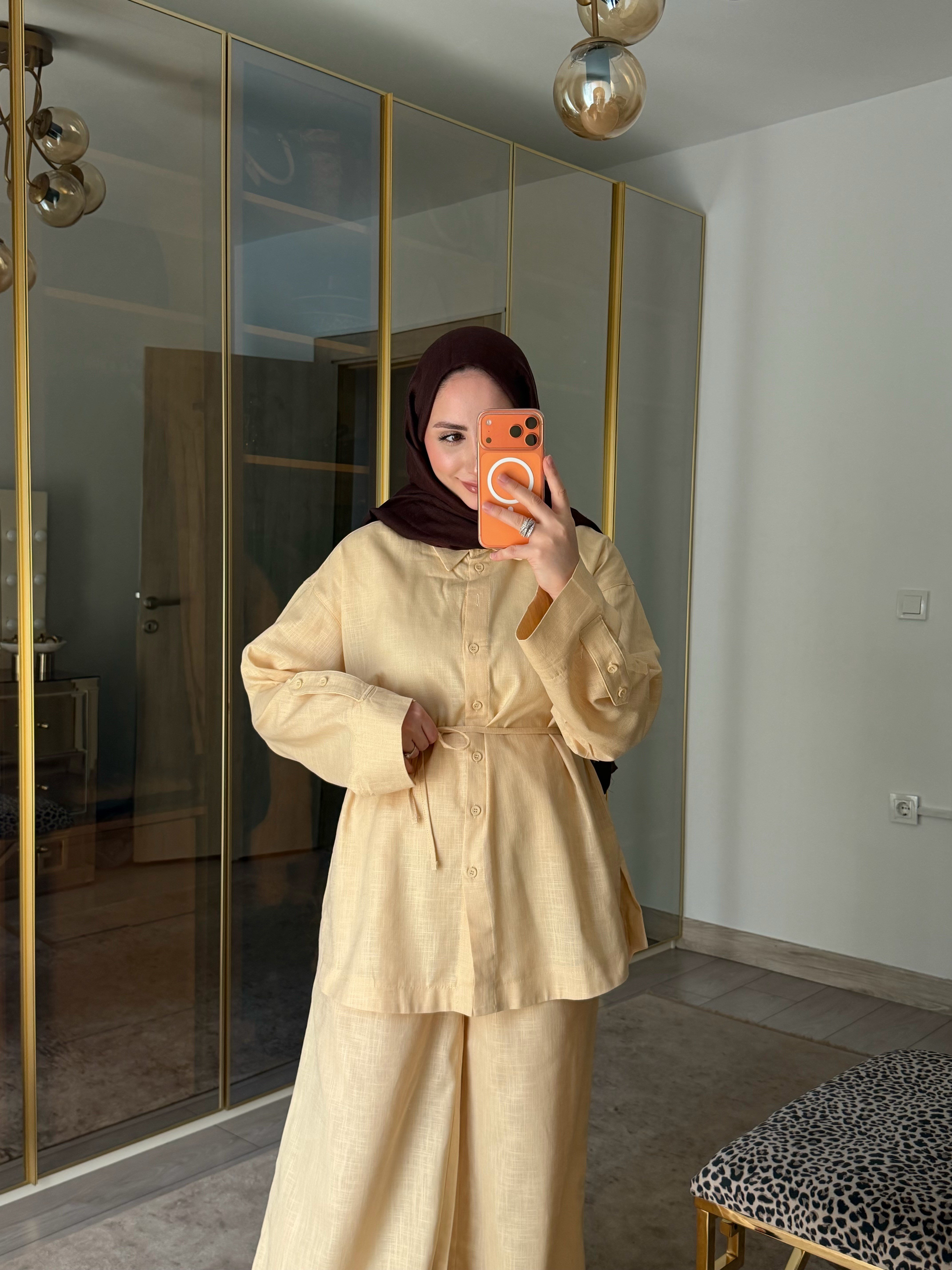 MANU %100 KETEN İKİLİ TAKIM SOFT SARI 
