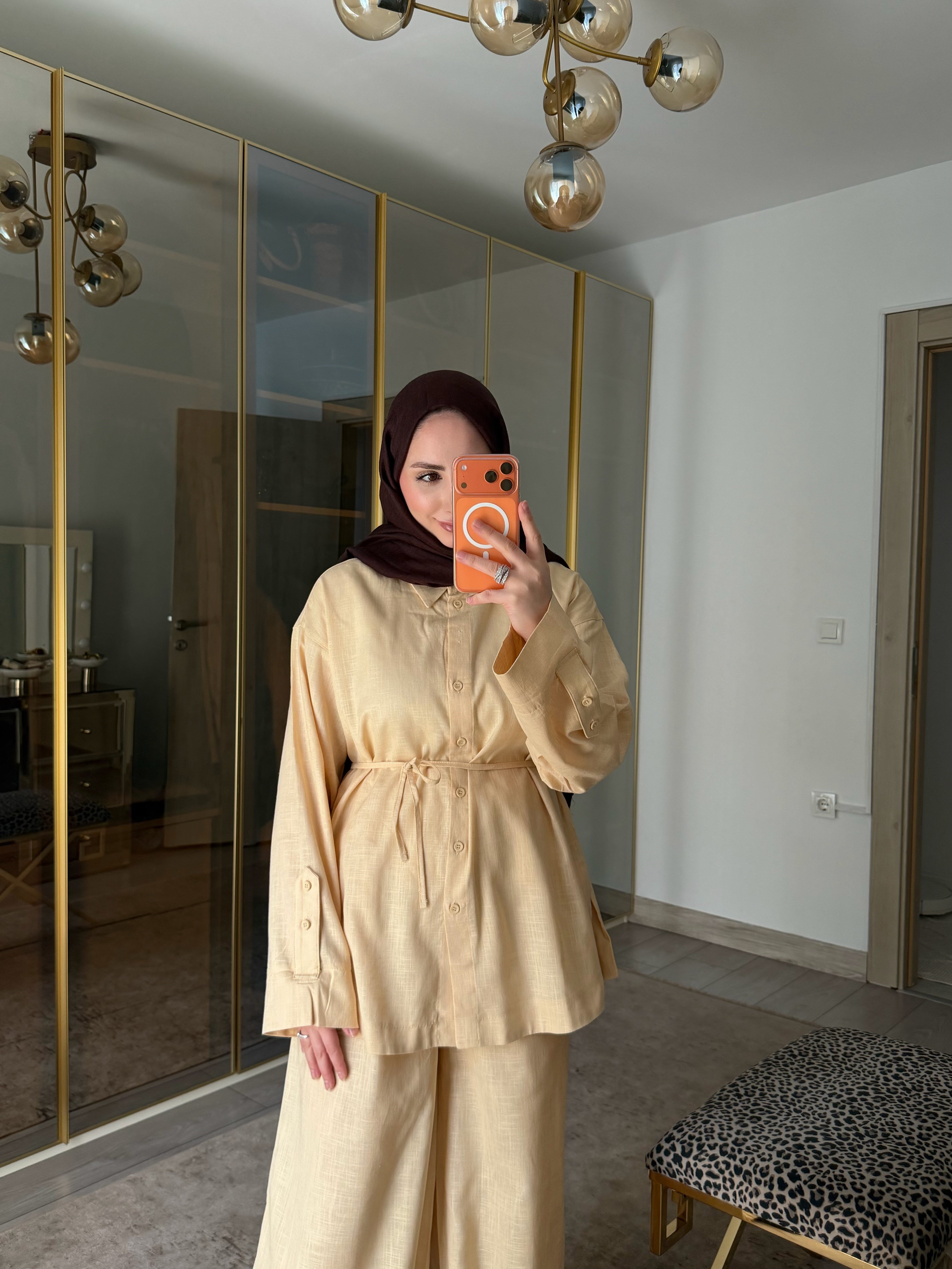 MANU %100 KETEN İKİLİ TAKIM SOFT SARI 