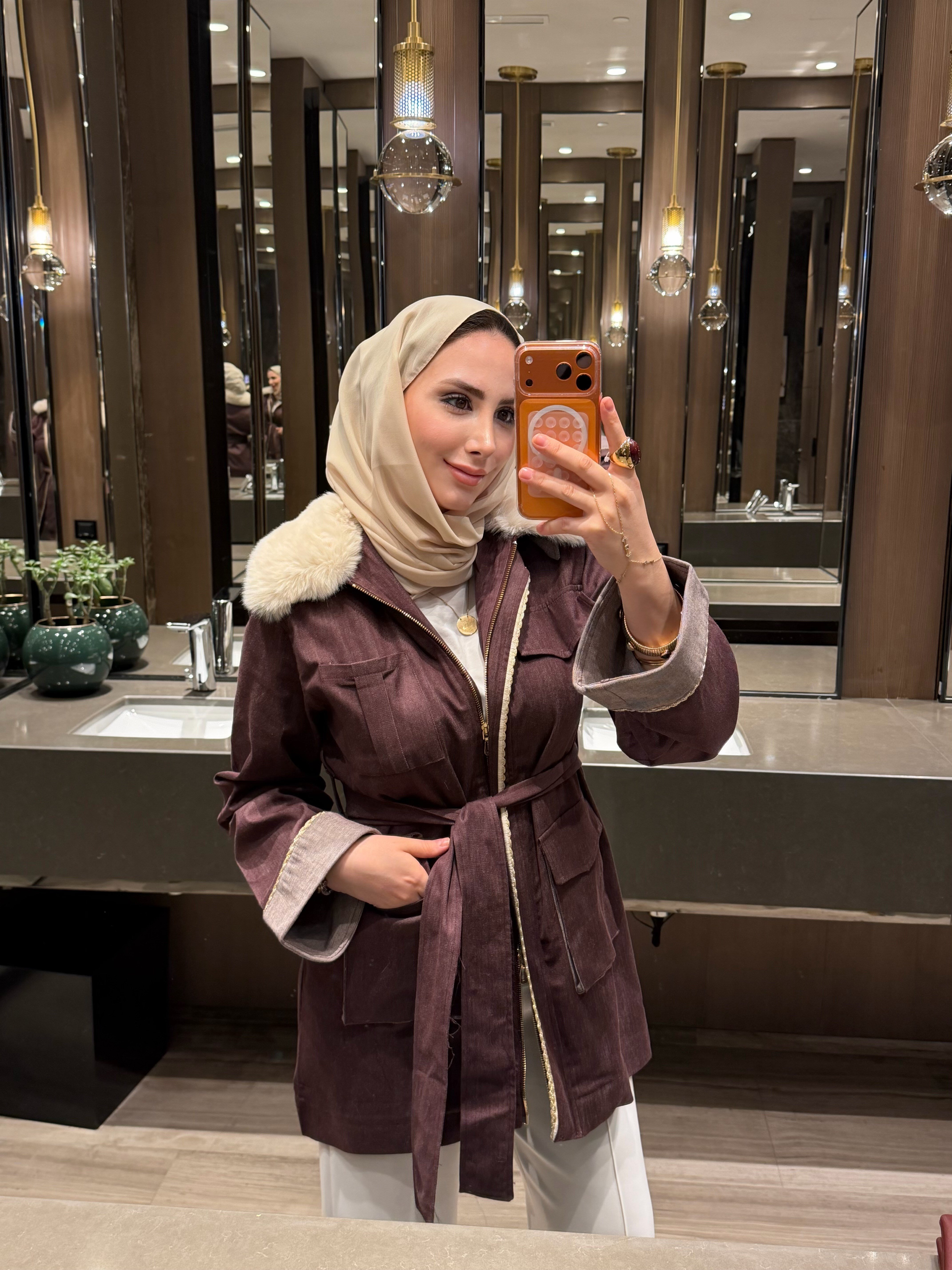 MARI YAKASI KÜRKLÜ DENİM CEKET BORDO 