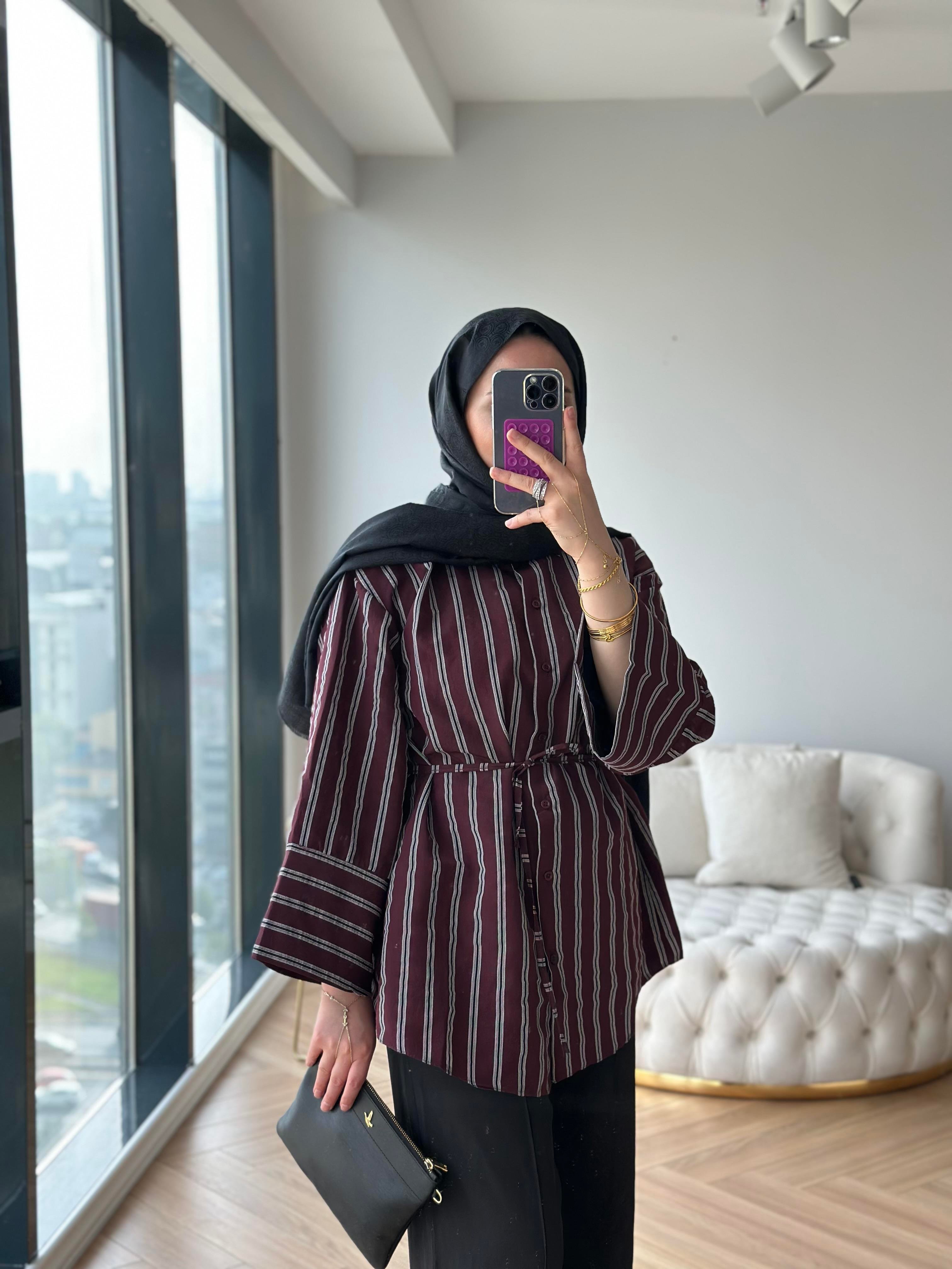 MEVA ÇİZGİLİ GÖMLEK BORDO 