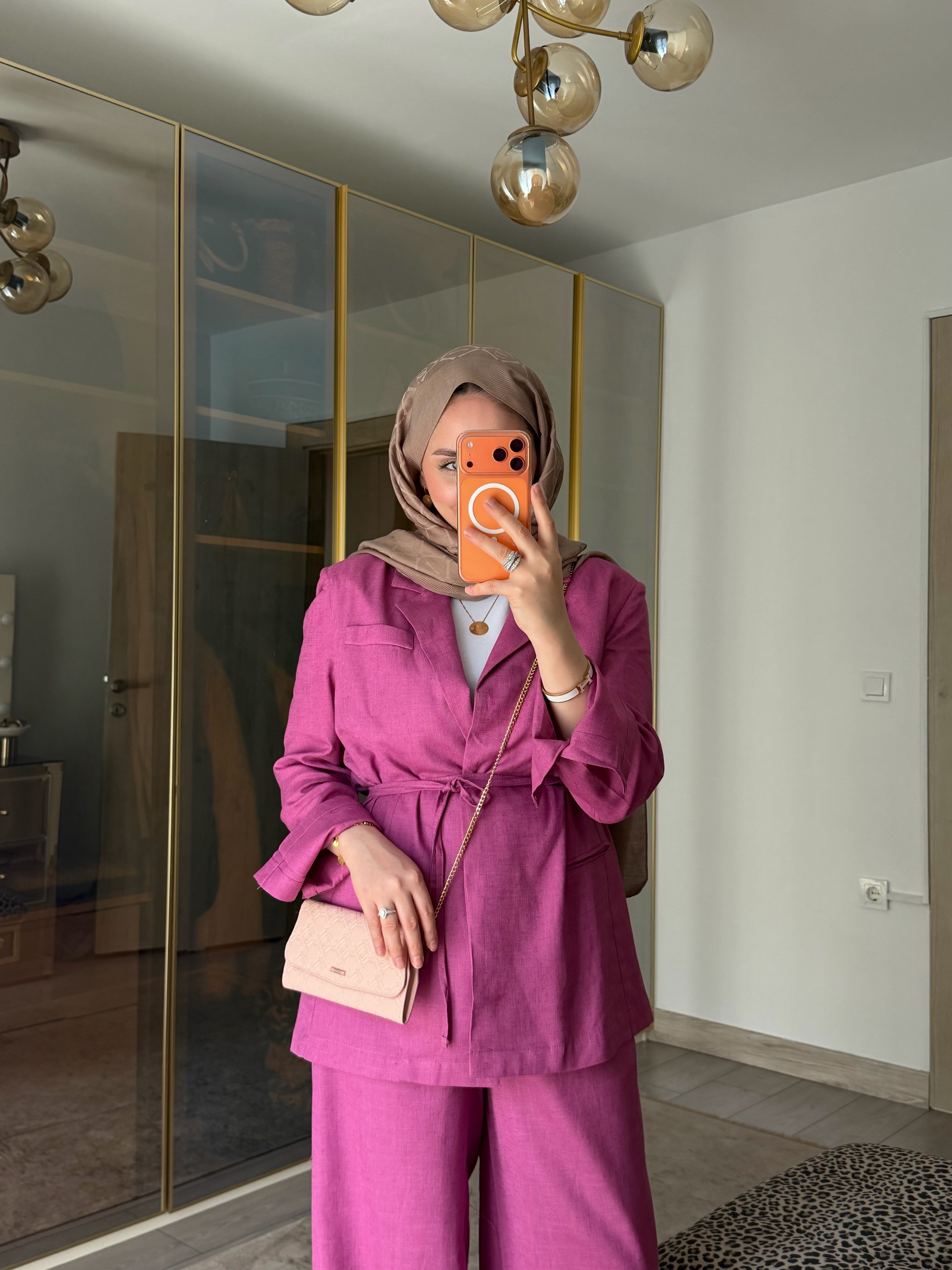 MİRA ZR MODEL FUŞYA KETEN CEKETLİ TAKIM