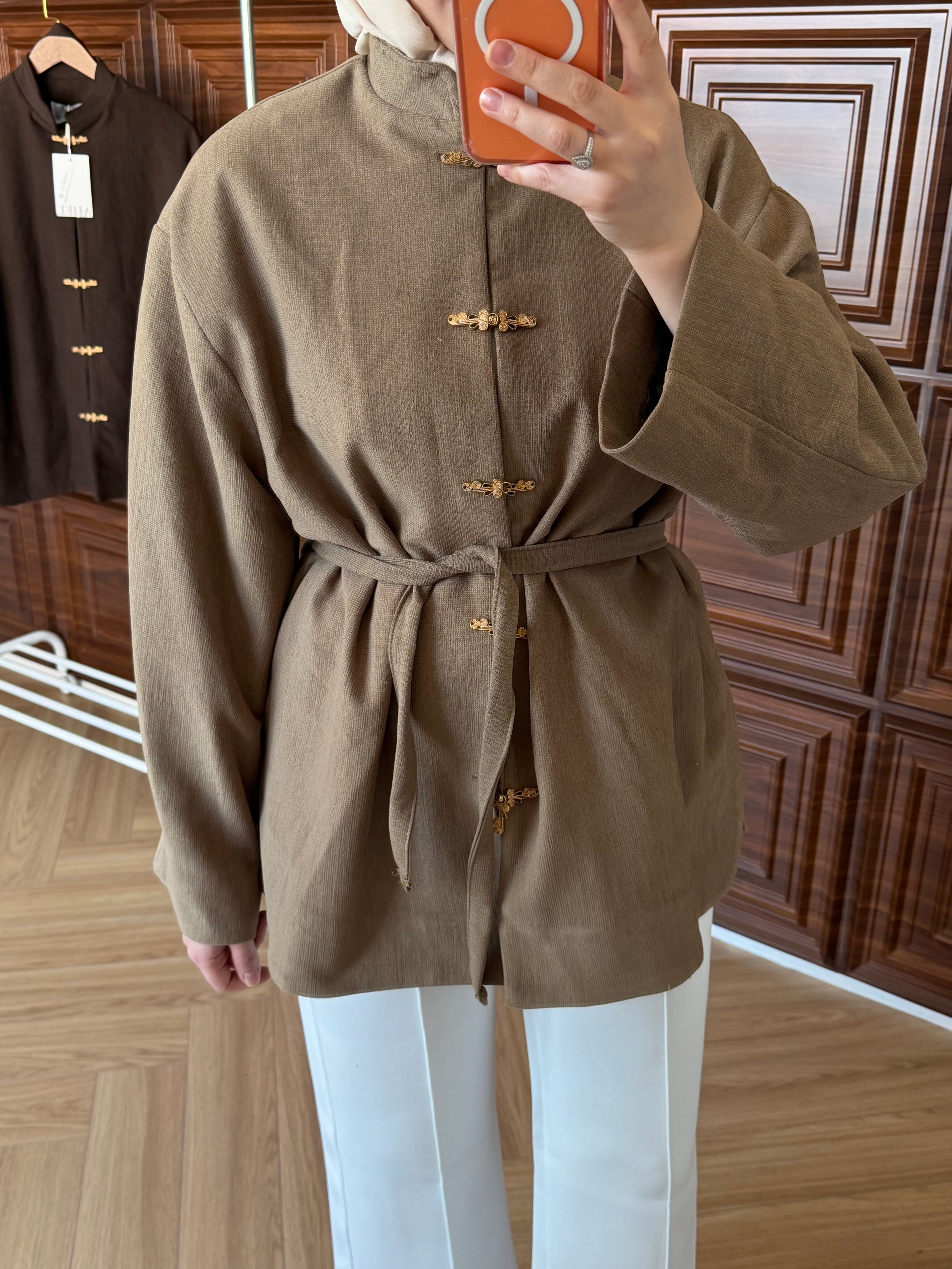 MOCHA GOLD METAL KOPÇA DETAYLI CEKET 