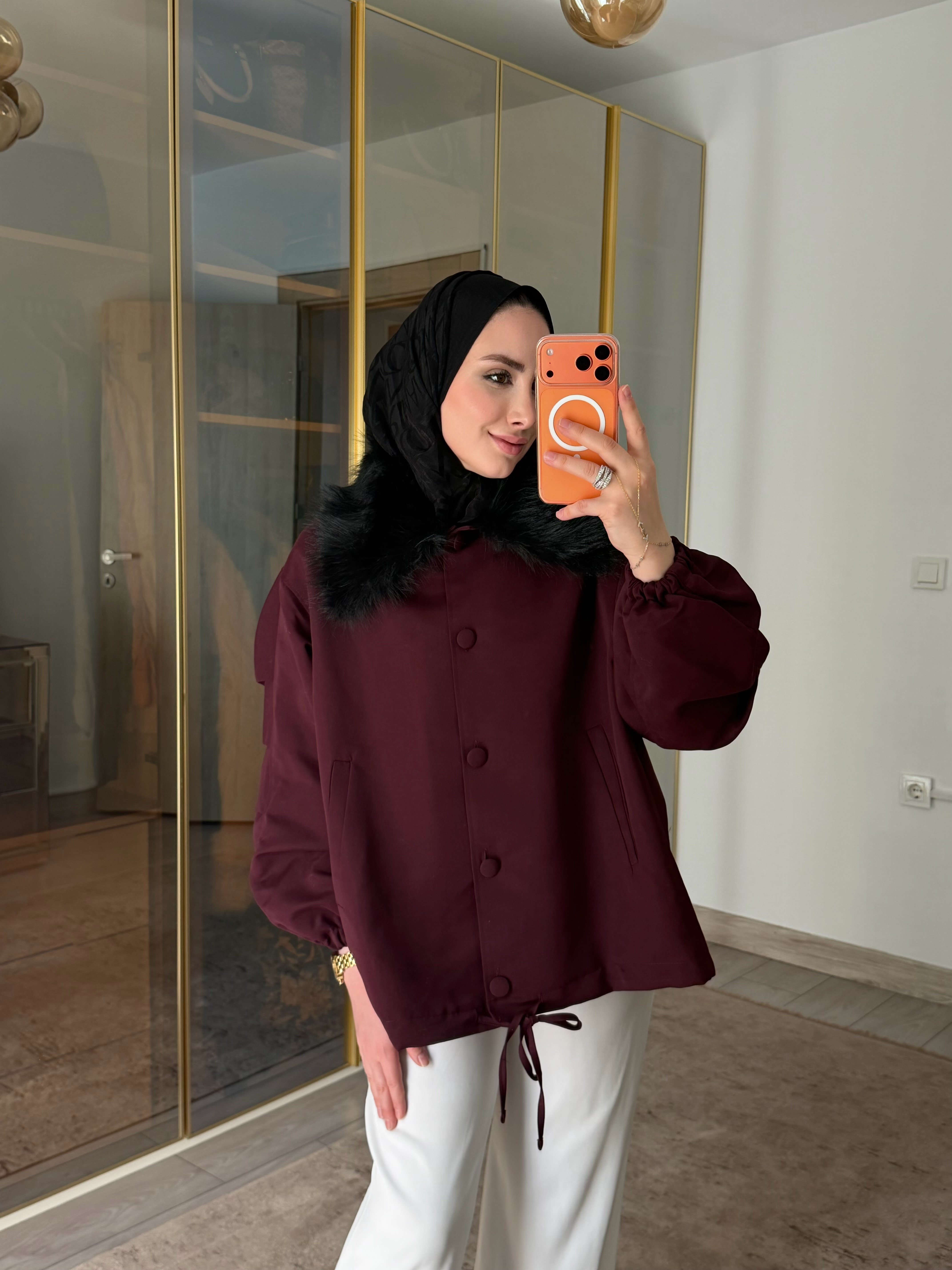 MOS YAKA KÜRKLÜ BOMBER MONT BORDO