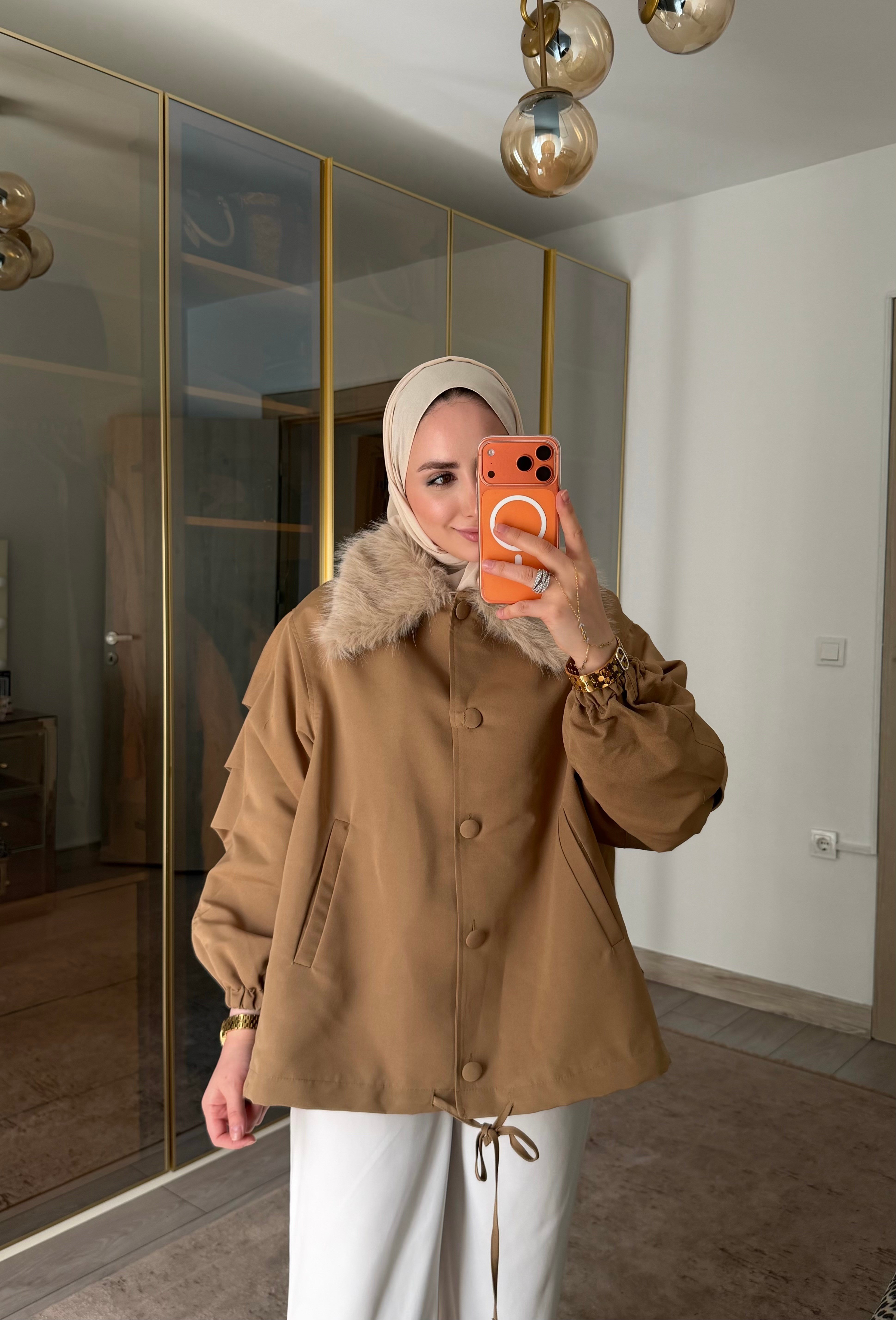MOS YAKA KÜRKLÜ BOMBER MONT CAMEL