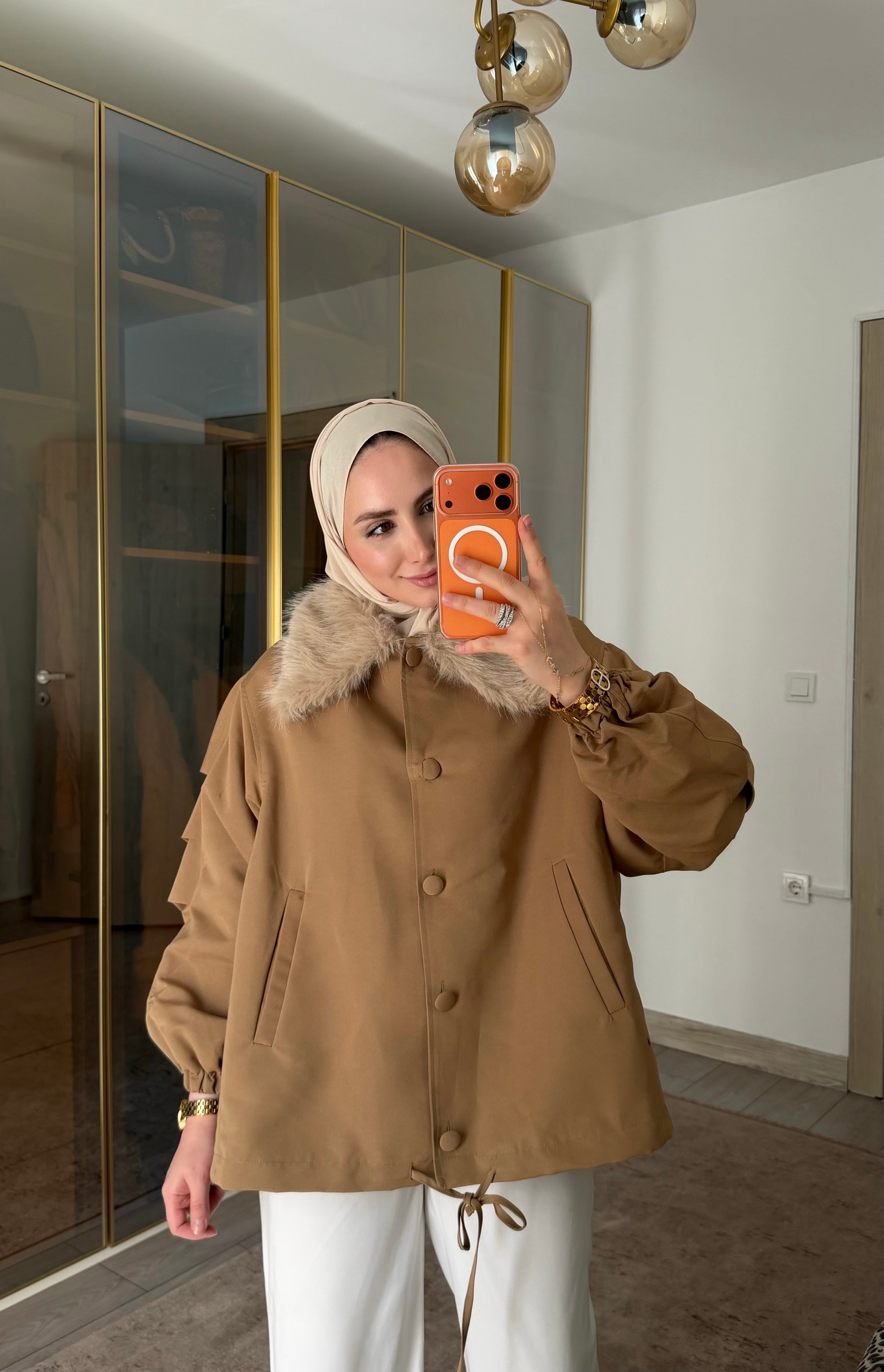 MOS YAKA KÜRKLÜ BOMBER MONT CAMEL