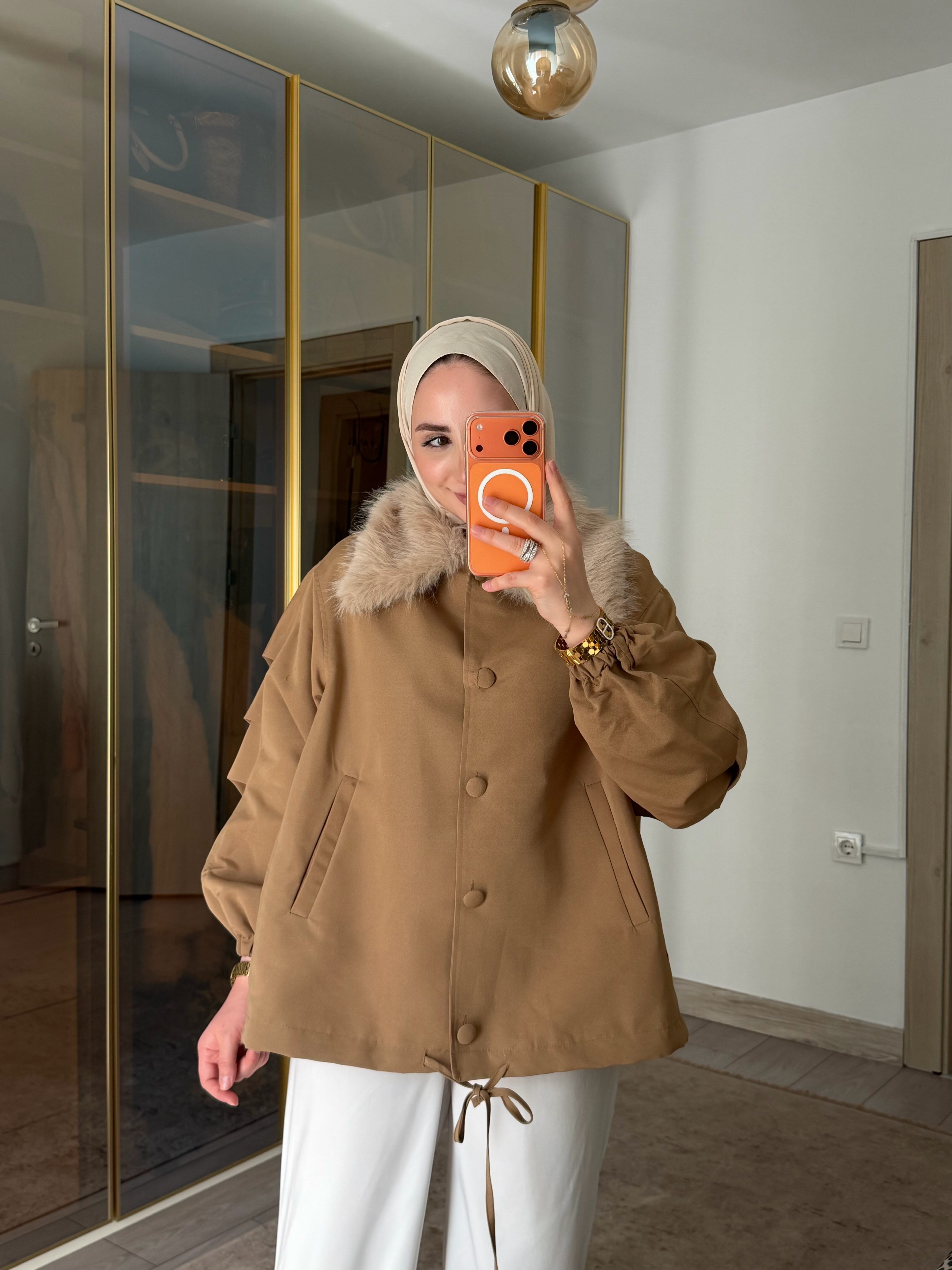 MOS YAKA KÜRKLÜ BOMBER MONT CAMEL