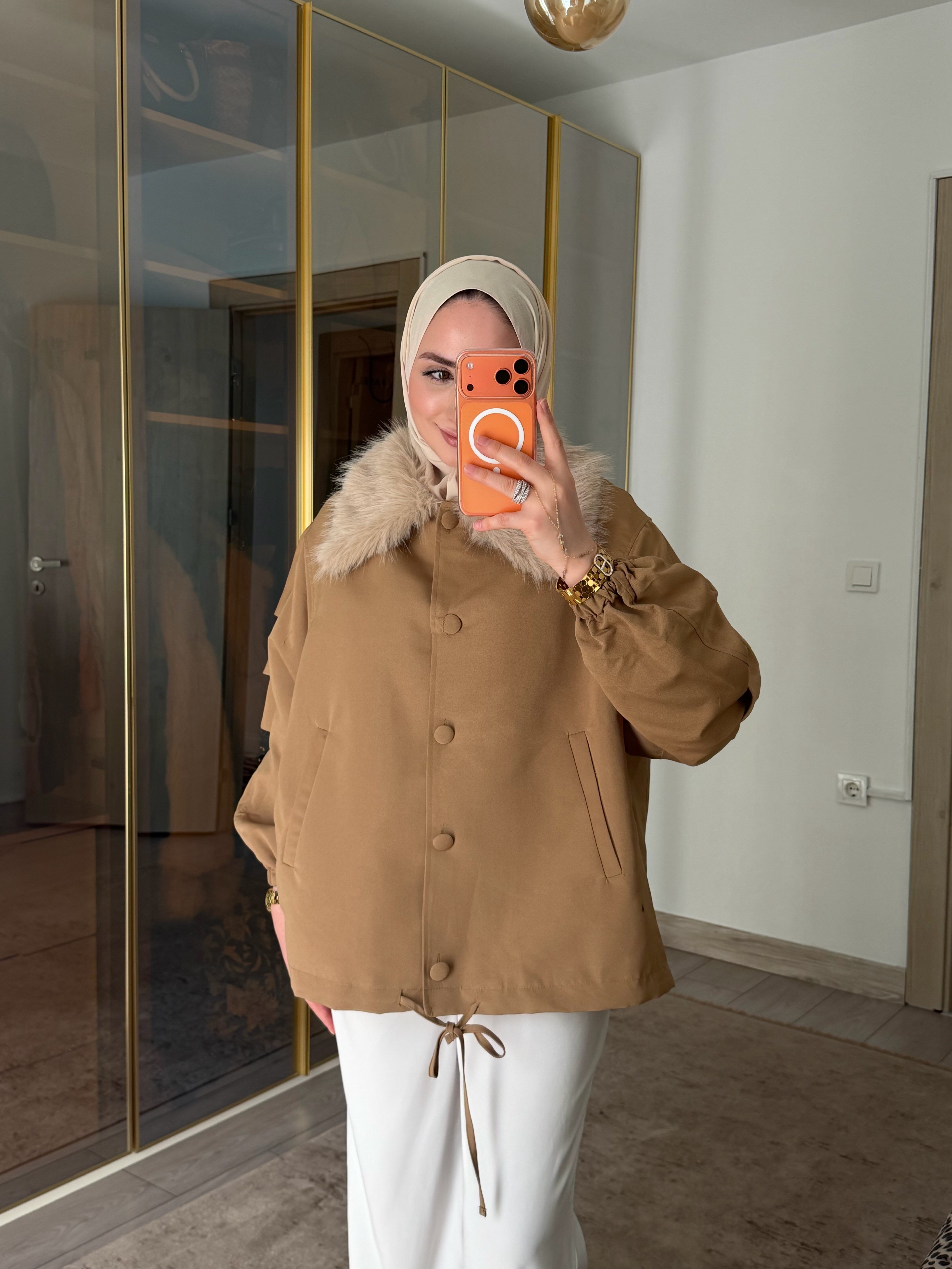 MOS YAKA KÜRKLÜ BOMBER MONT CAMEL