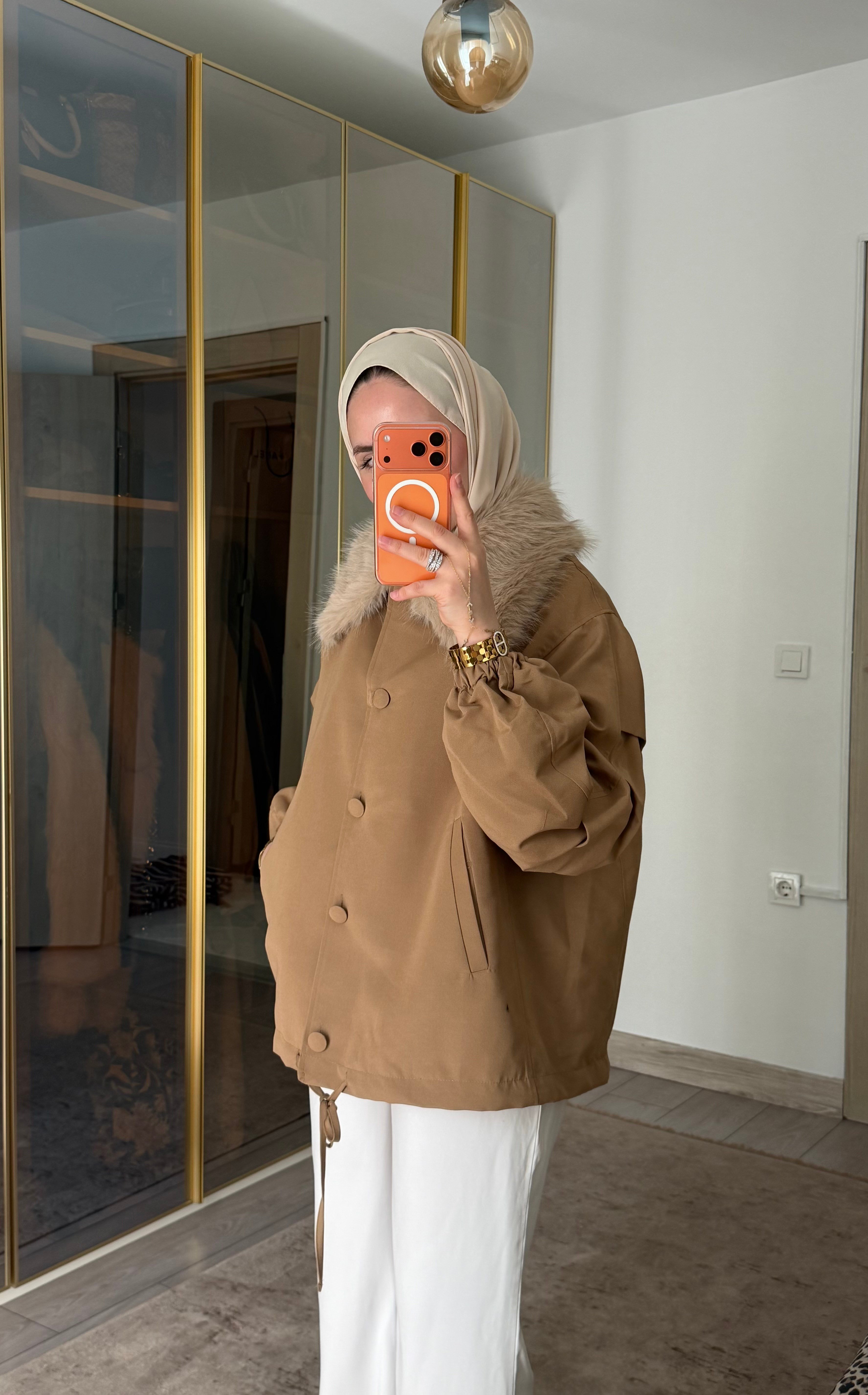 MOS YAKA KÜRKLÜ BOMBER MONT CAMEL