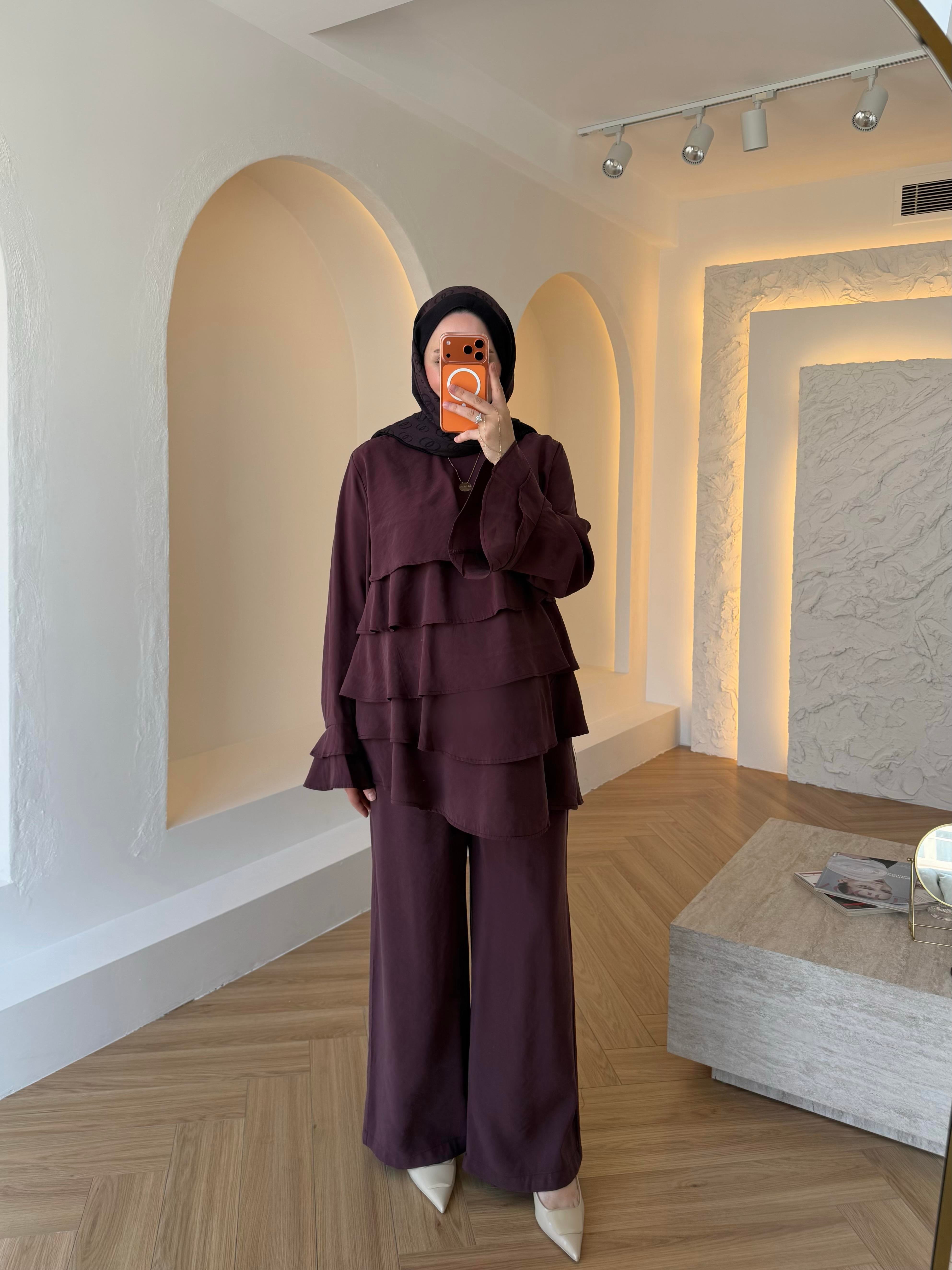 NİNDA KATLI TENSEL TAKIM BORDO