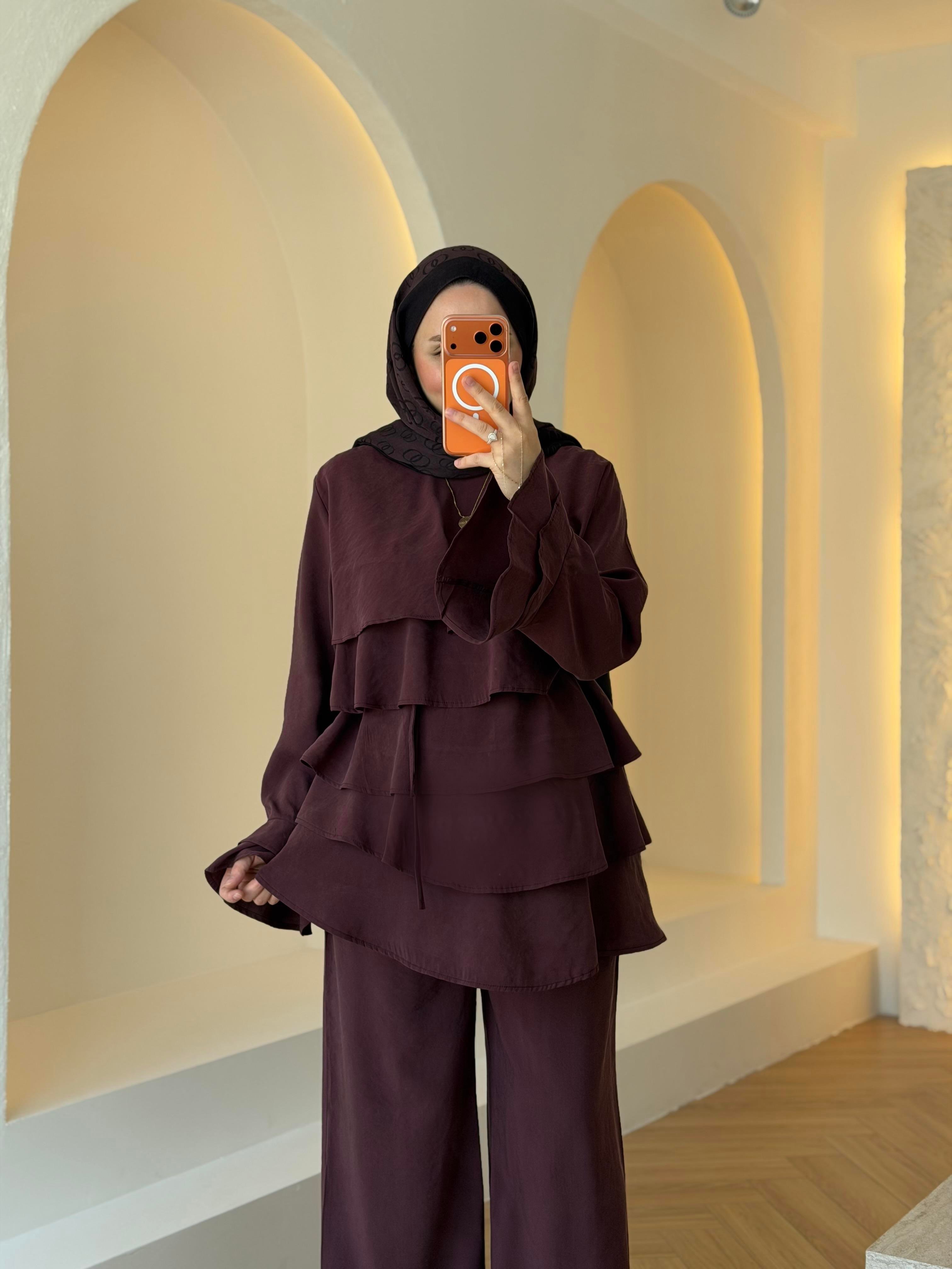 NİNDA KATLI TENSEL TAKIM BORDO