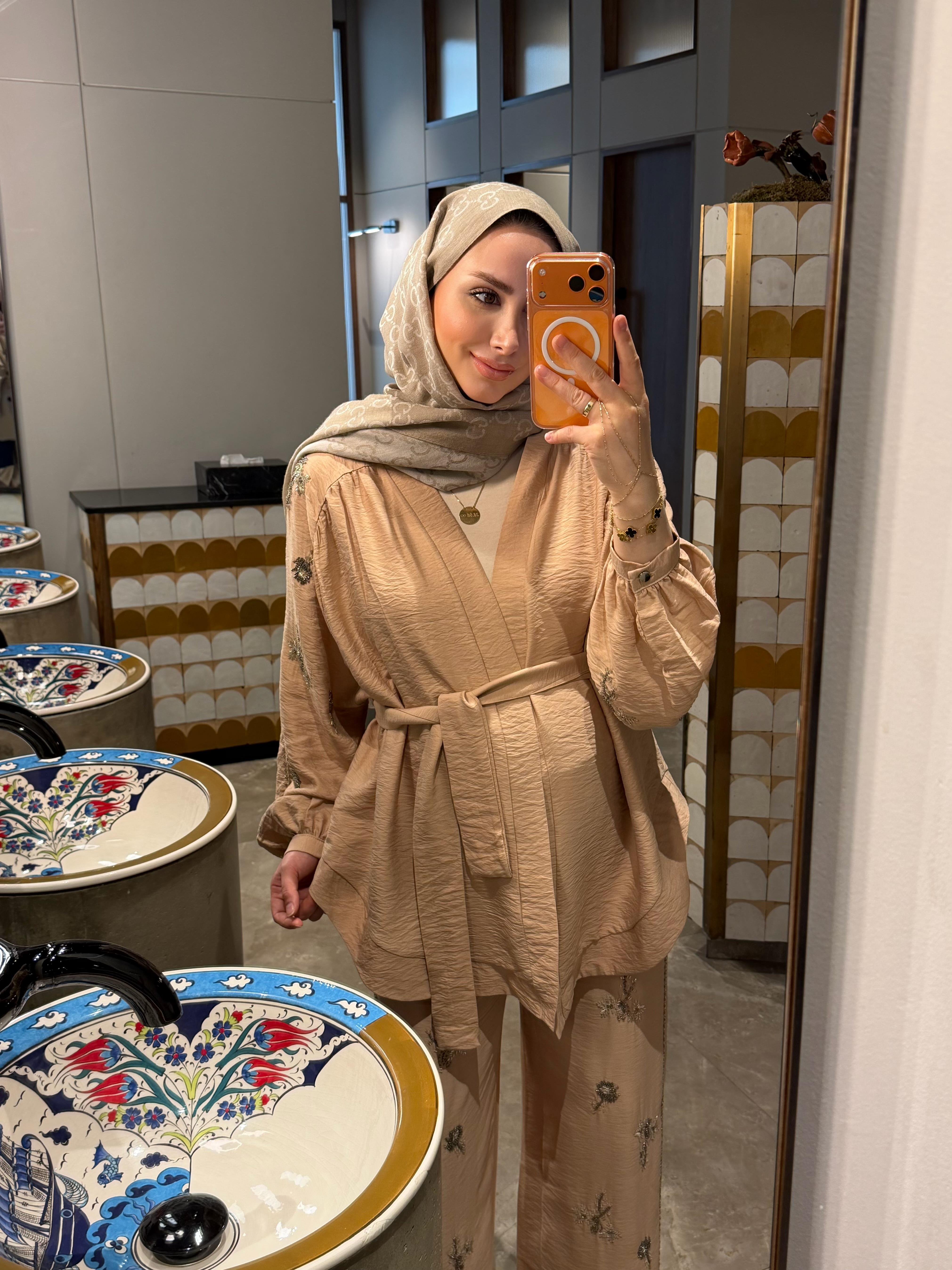 NUDE İŞLEMELİ KİMONO TAKIM