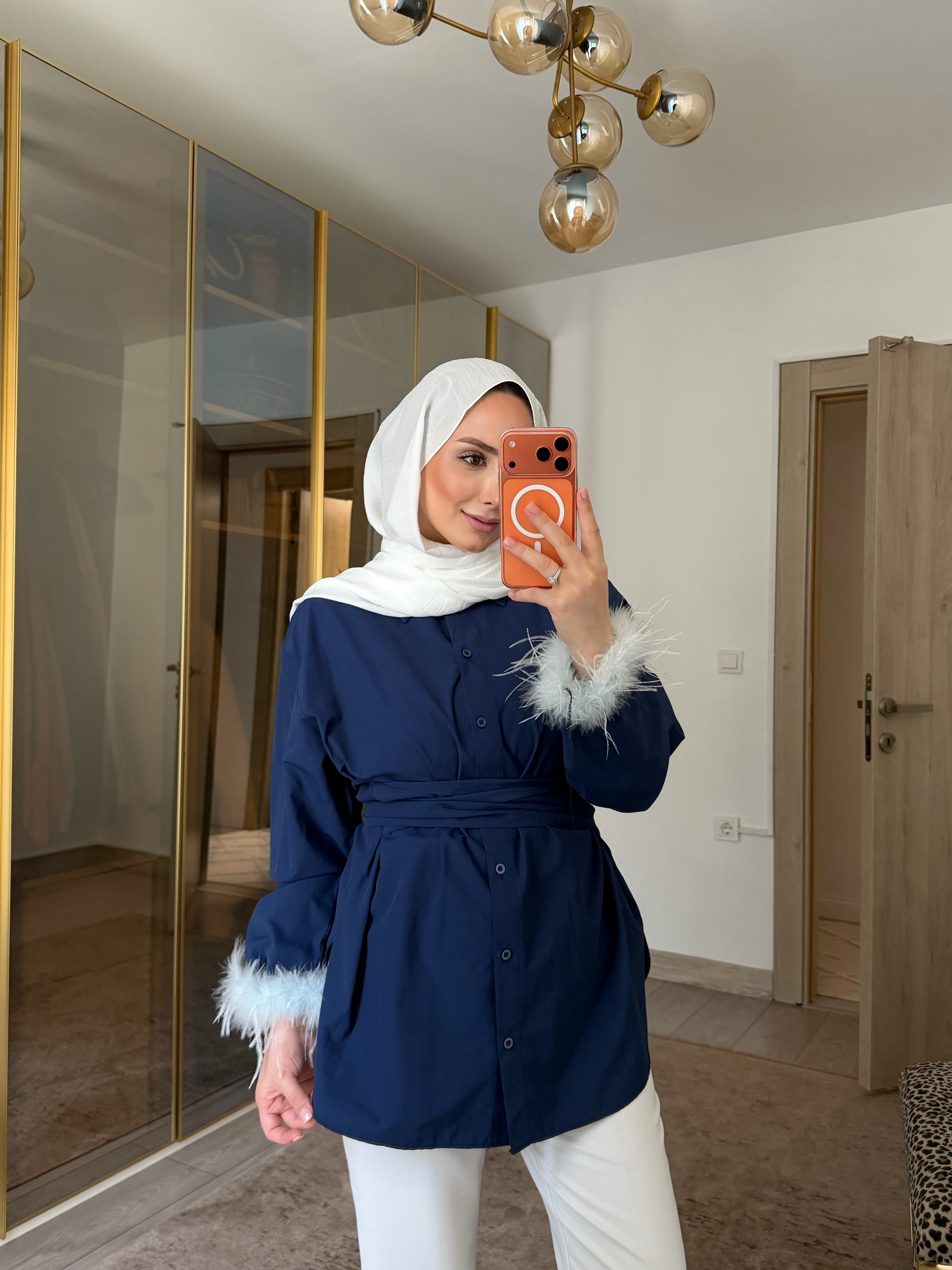 OTRİŞLİ POPLİN GÖMLEK LACİVERT