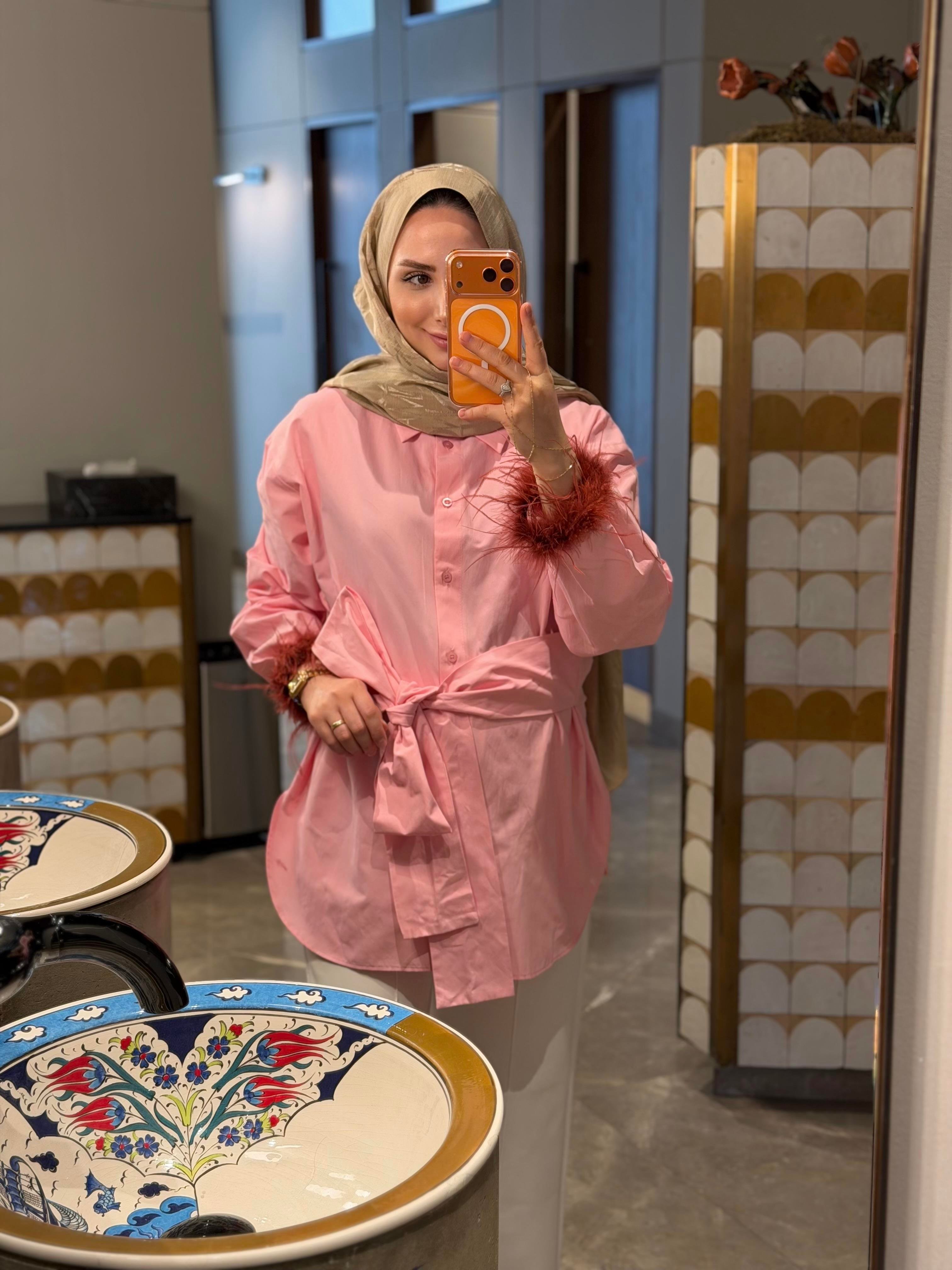 OTRİŞLİ POPLİN GÖMLEK PEMBE