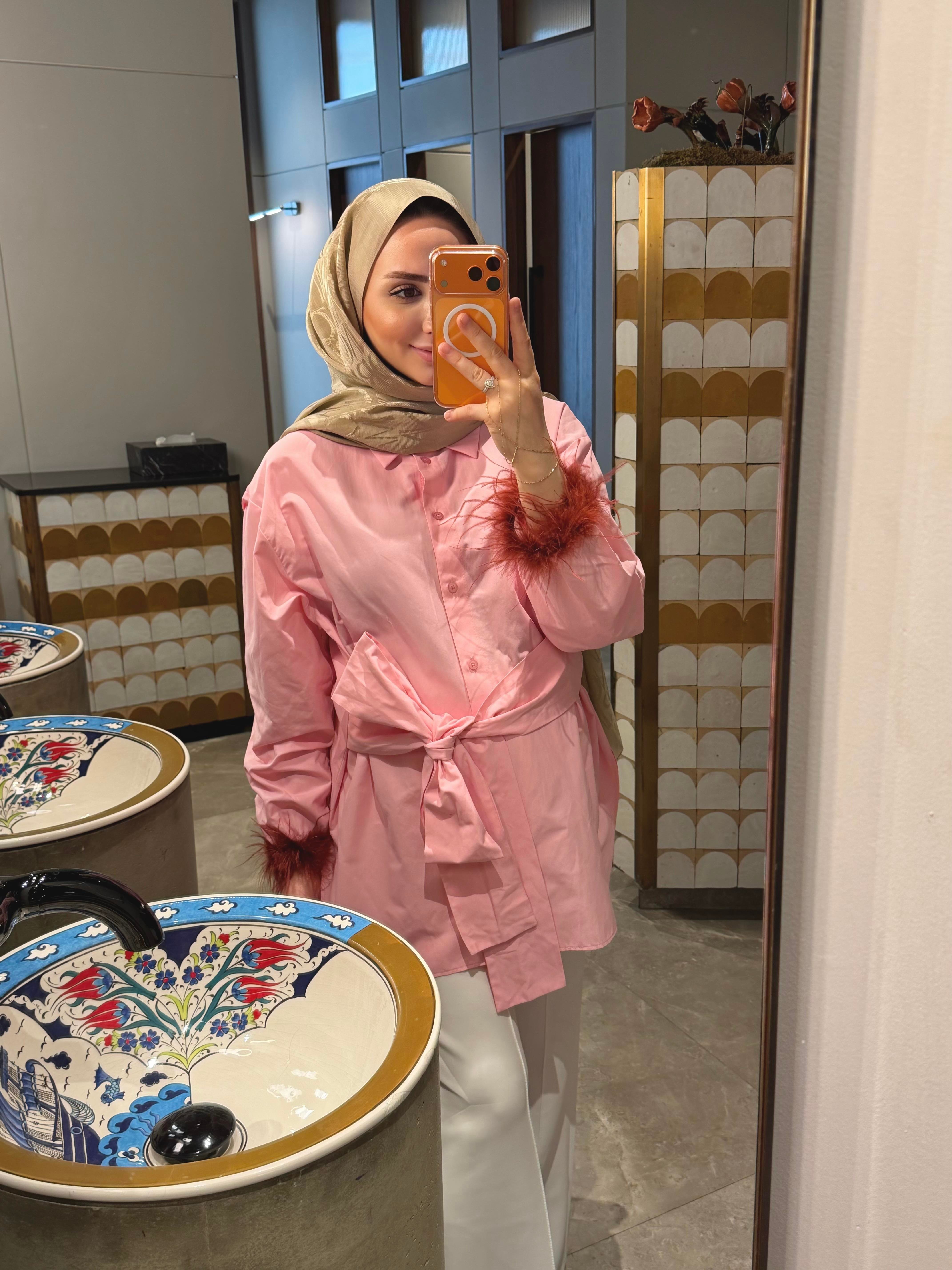 OTRİŞLİ POPLİN GÖMLEK PEMBE