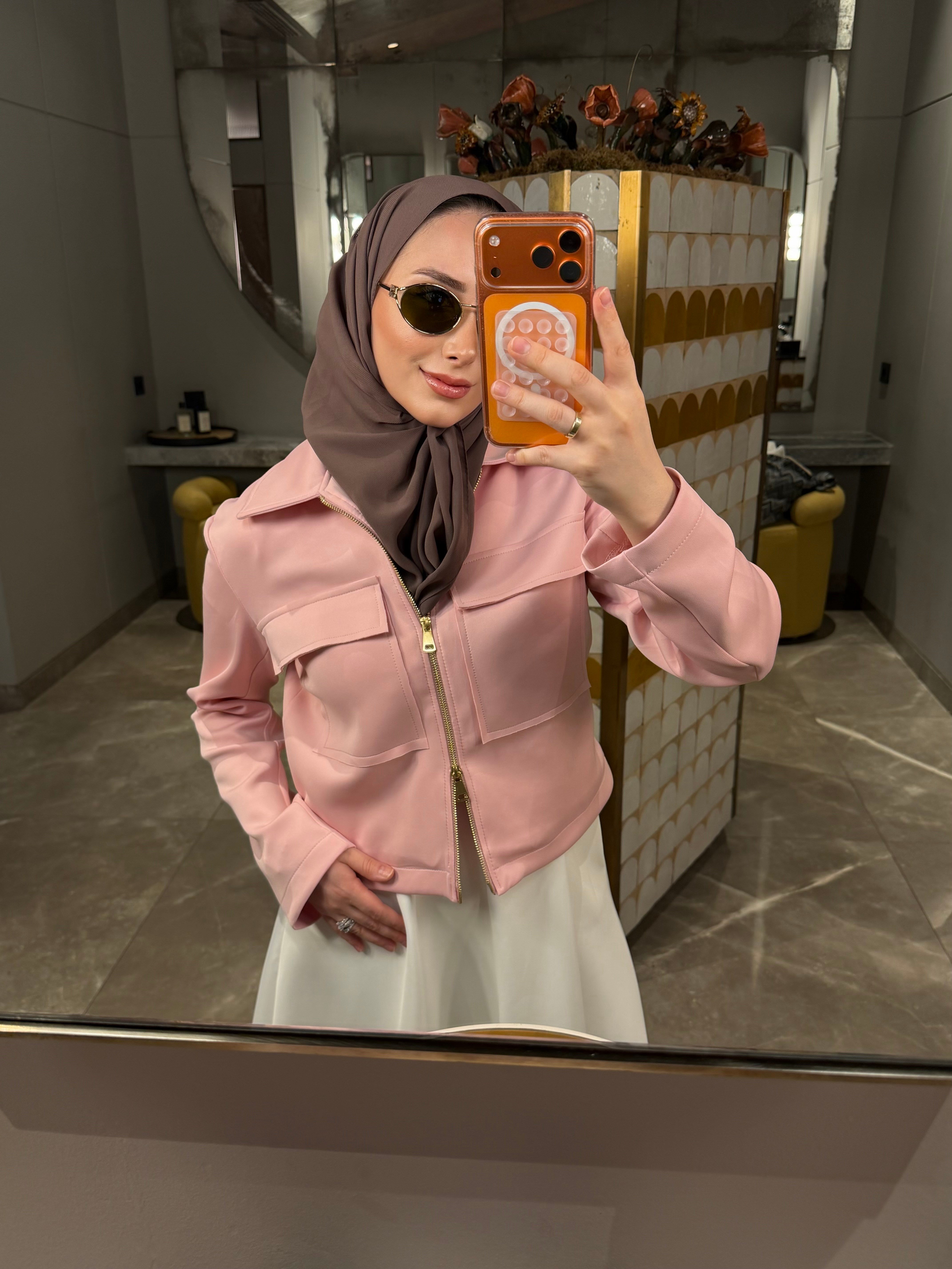 QUEN ÇİFT FERMUARLI SCUBA CEKET PEMBE