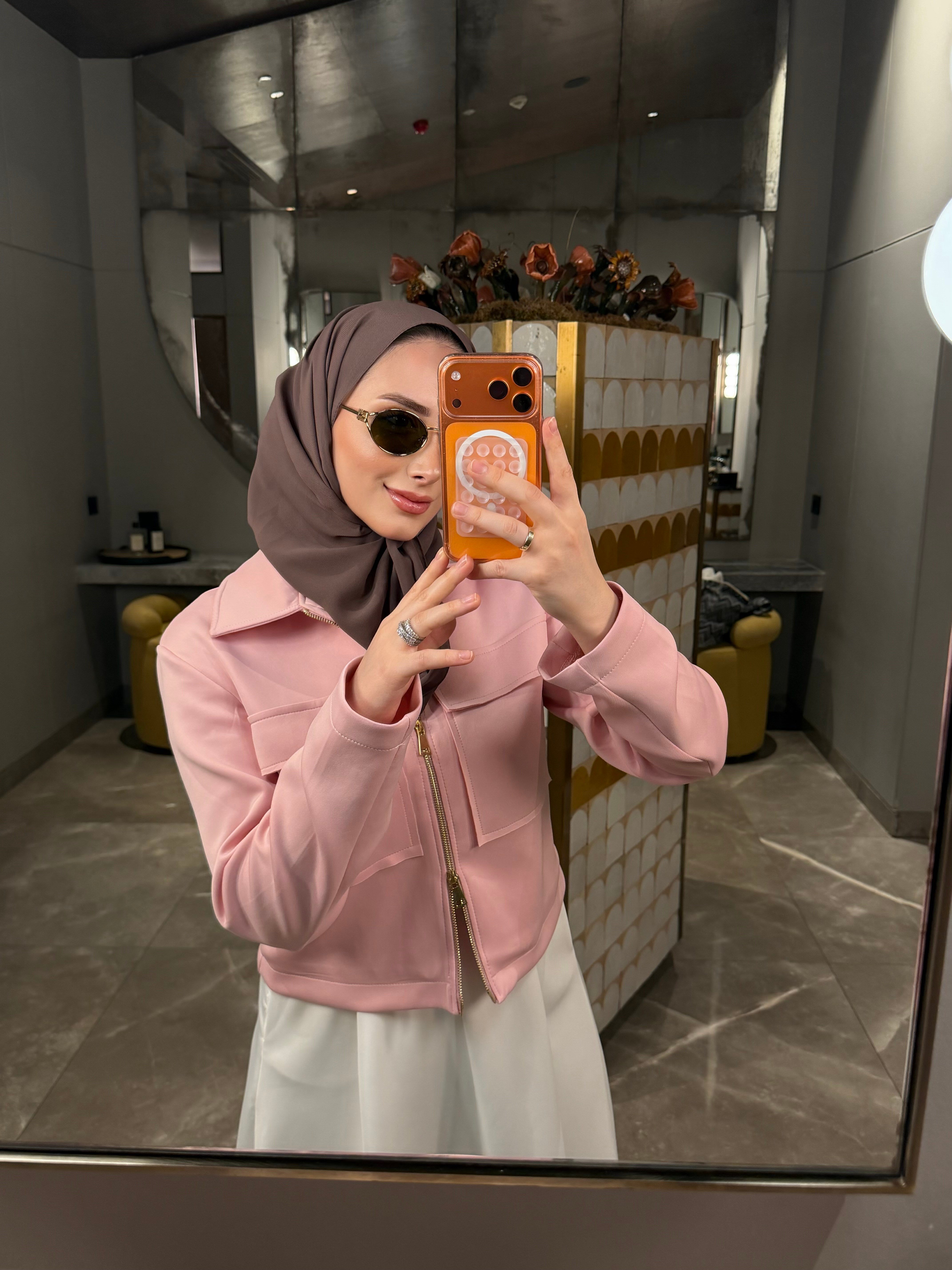 QUEN ÇİFT FERMUARLI SCUBA CEKET PEMBE