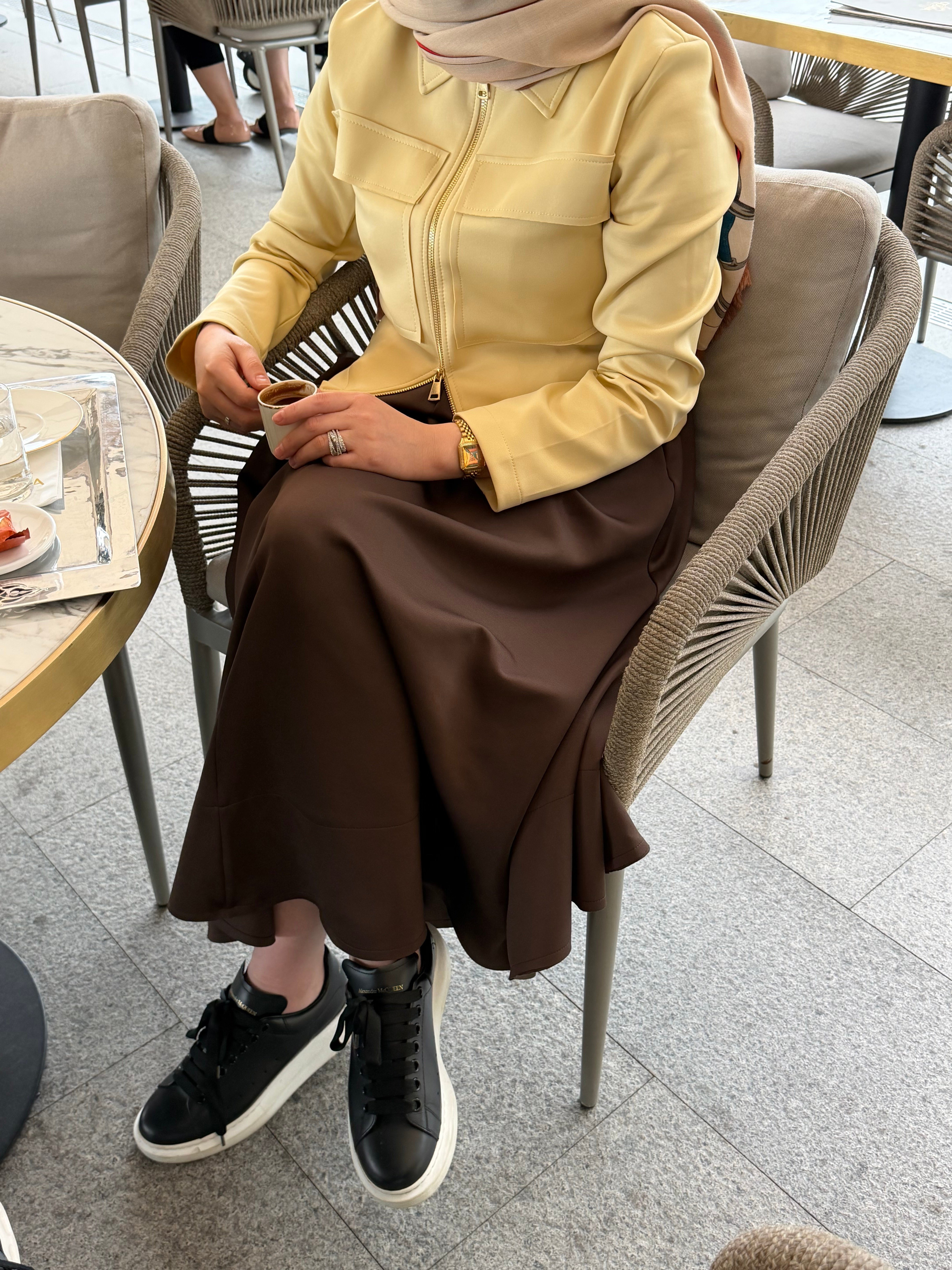 QUEN ÇİFT FERMUARLI SCUBA CEKET SOFT SARI