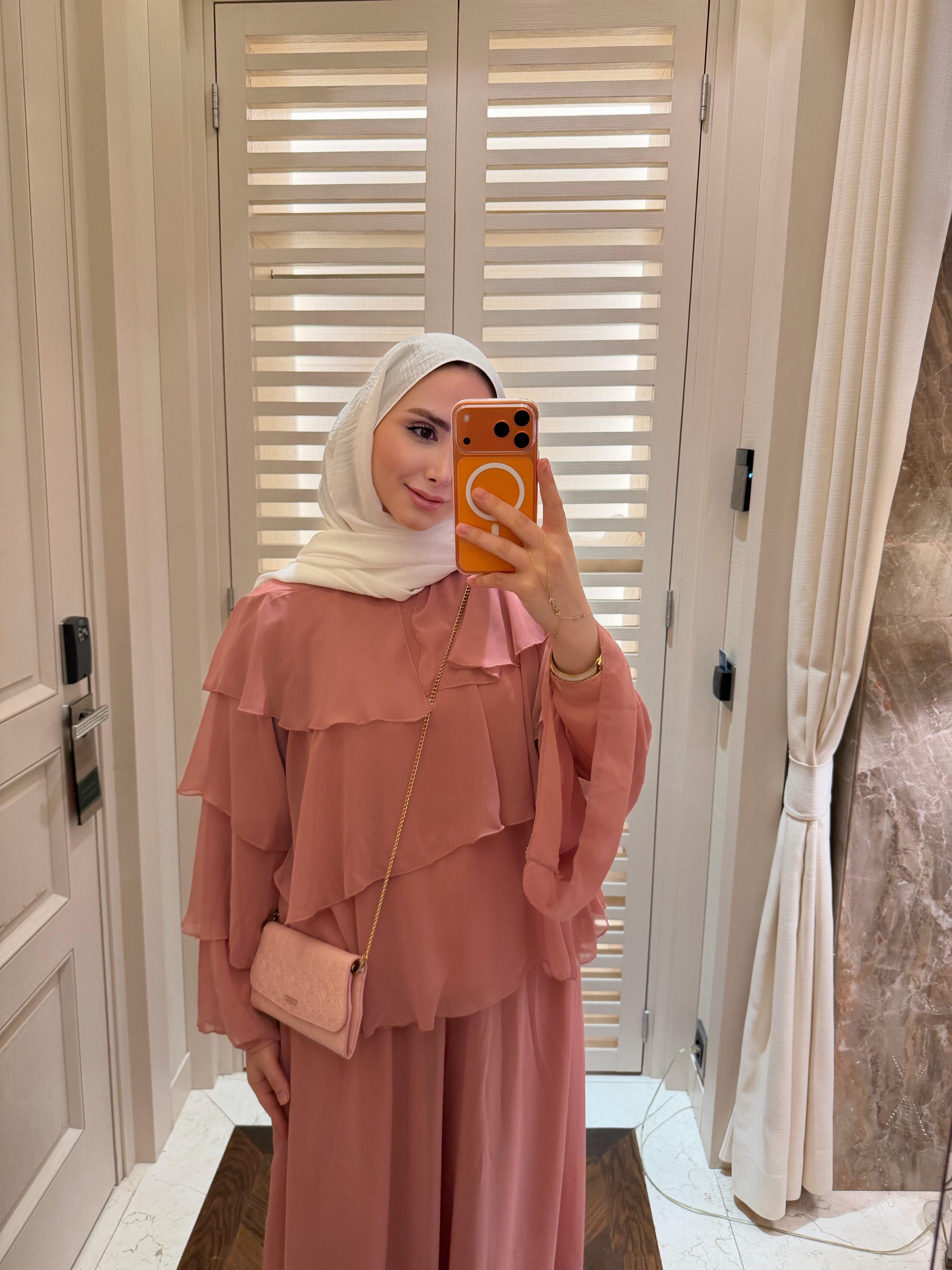 RENA VOLANLI PREMİUM ŞİFON TAKIM SOFT PEMBE