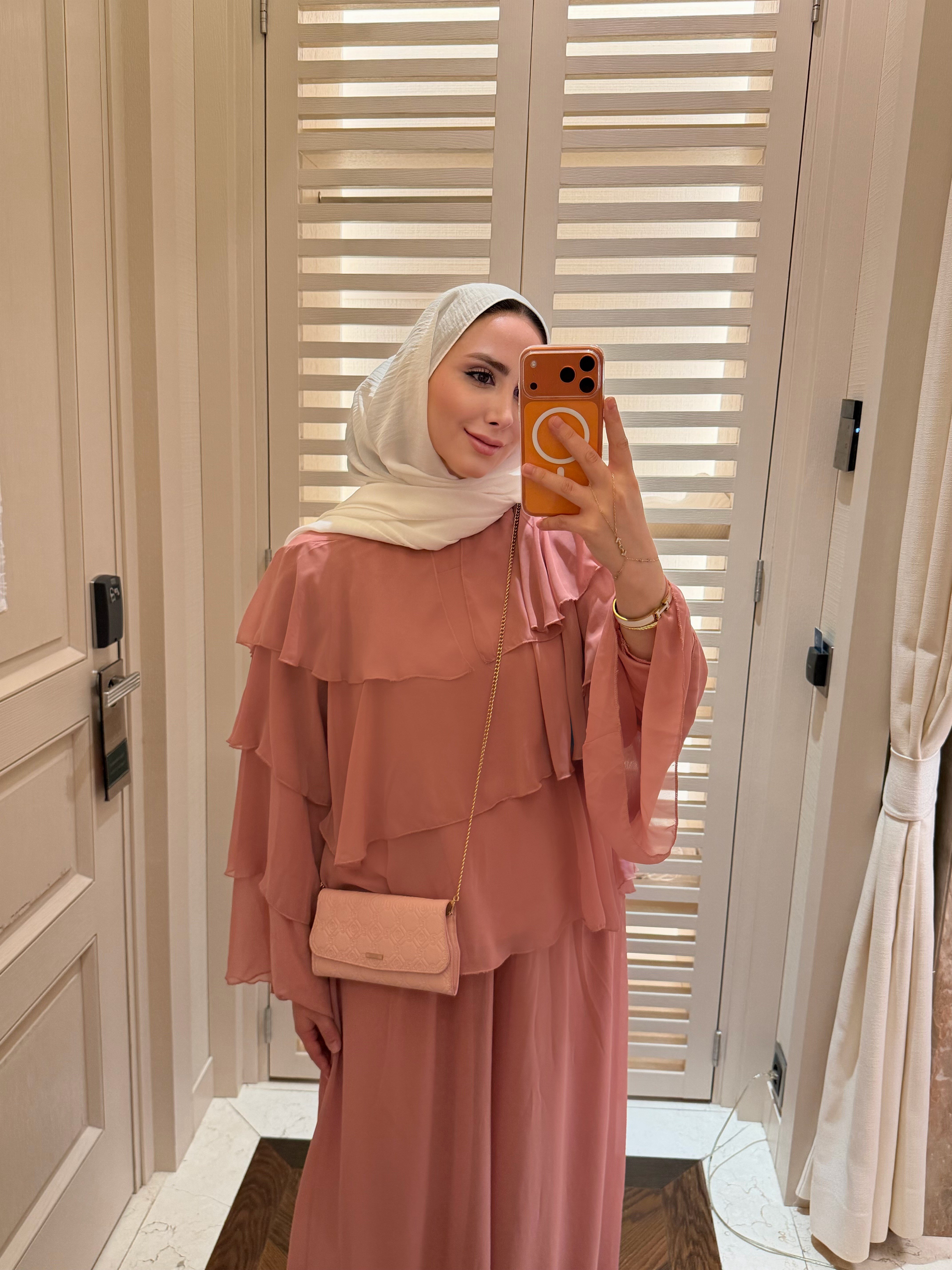 RENA VOLANLI PREMİUM ŞİFON TAKIM SOFT PEMBE