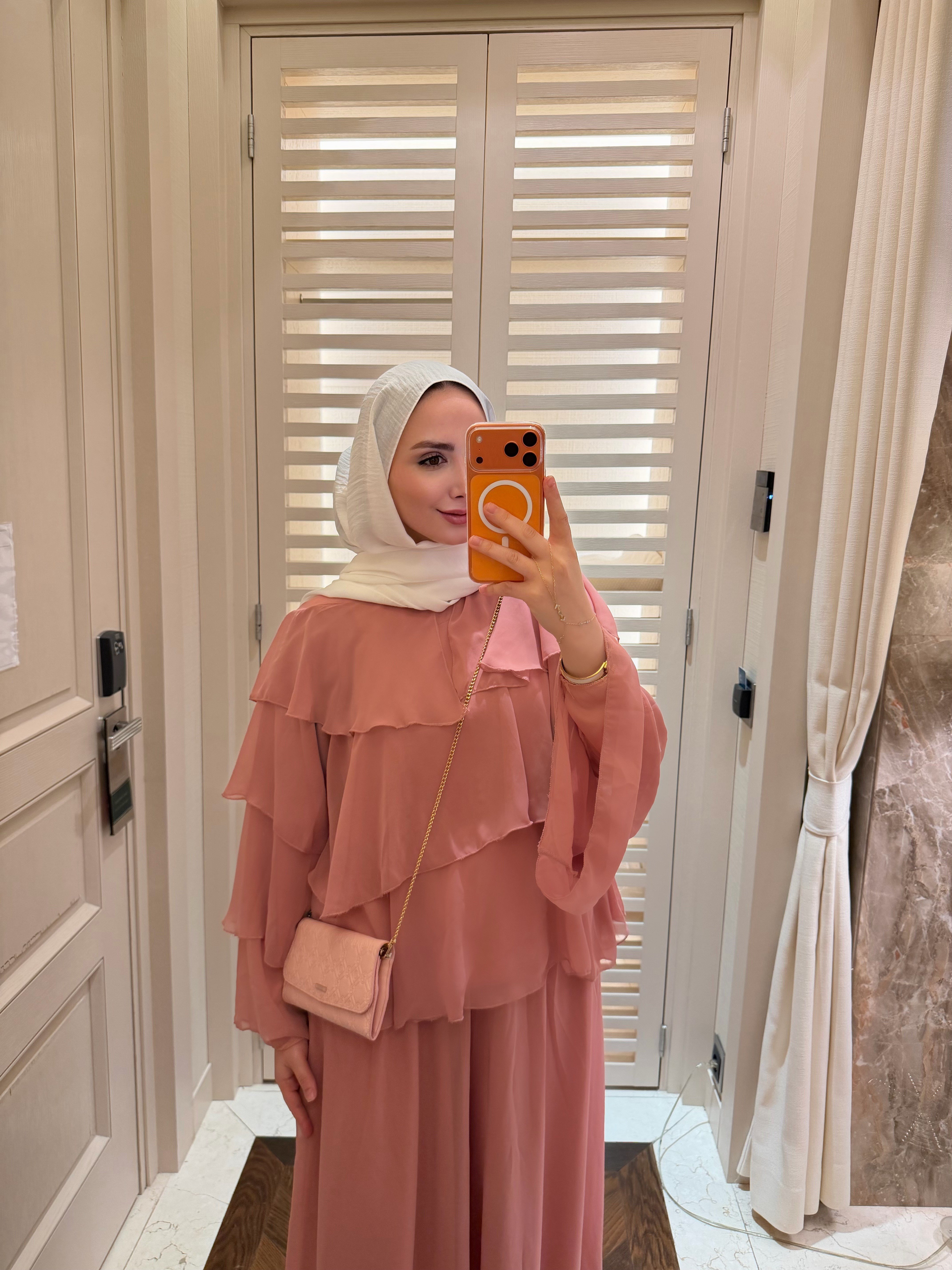RENA VOLANLI PREMİUM ŞİFON TAKIM SOFT PEMBE