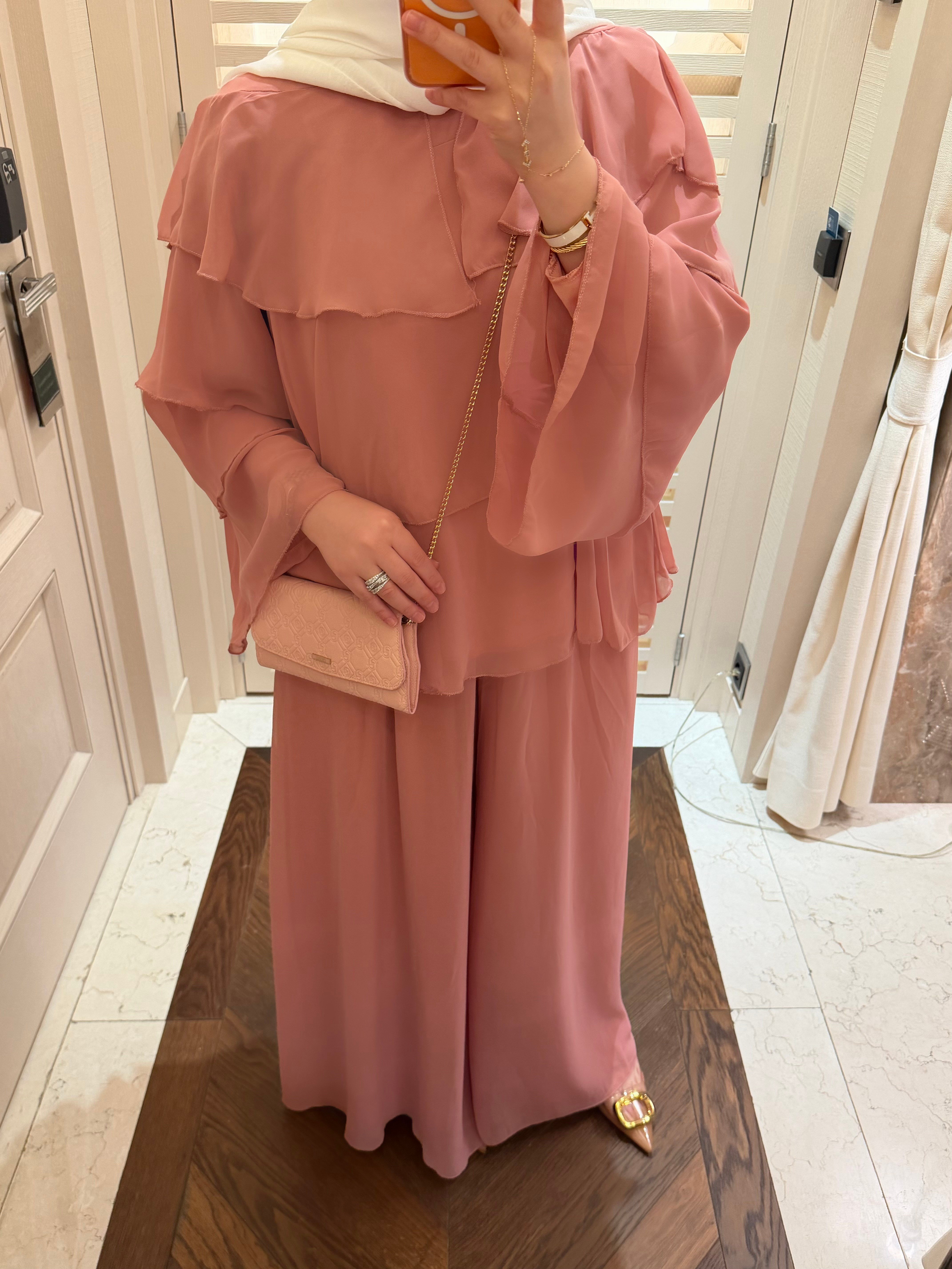 RENA VOLANLI PREMİUM ŞİFON TAKIM SOFT PEMBE