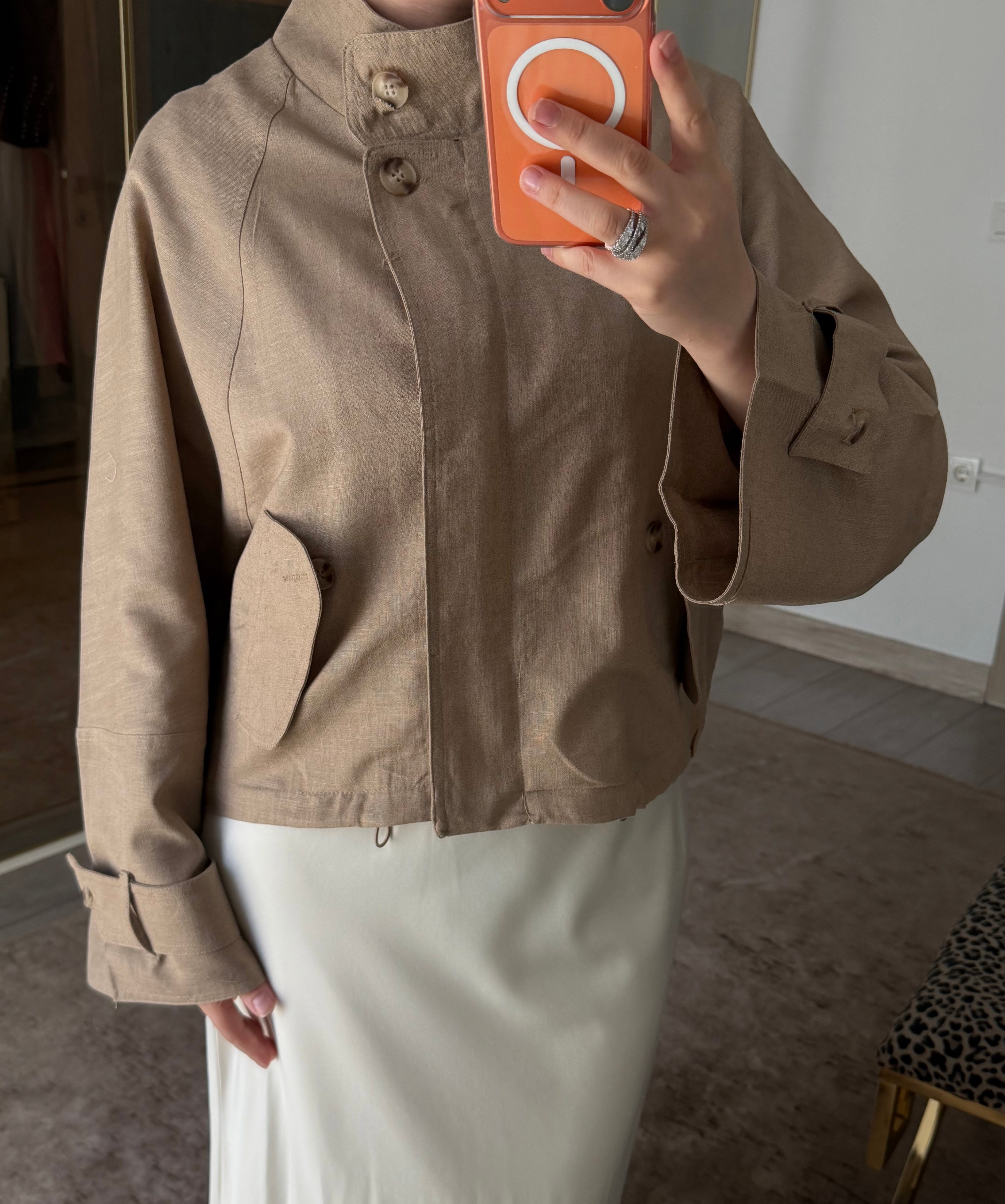 ROWAN MİNİ KETEN CEKET LATTE