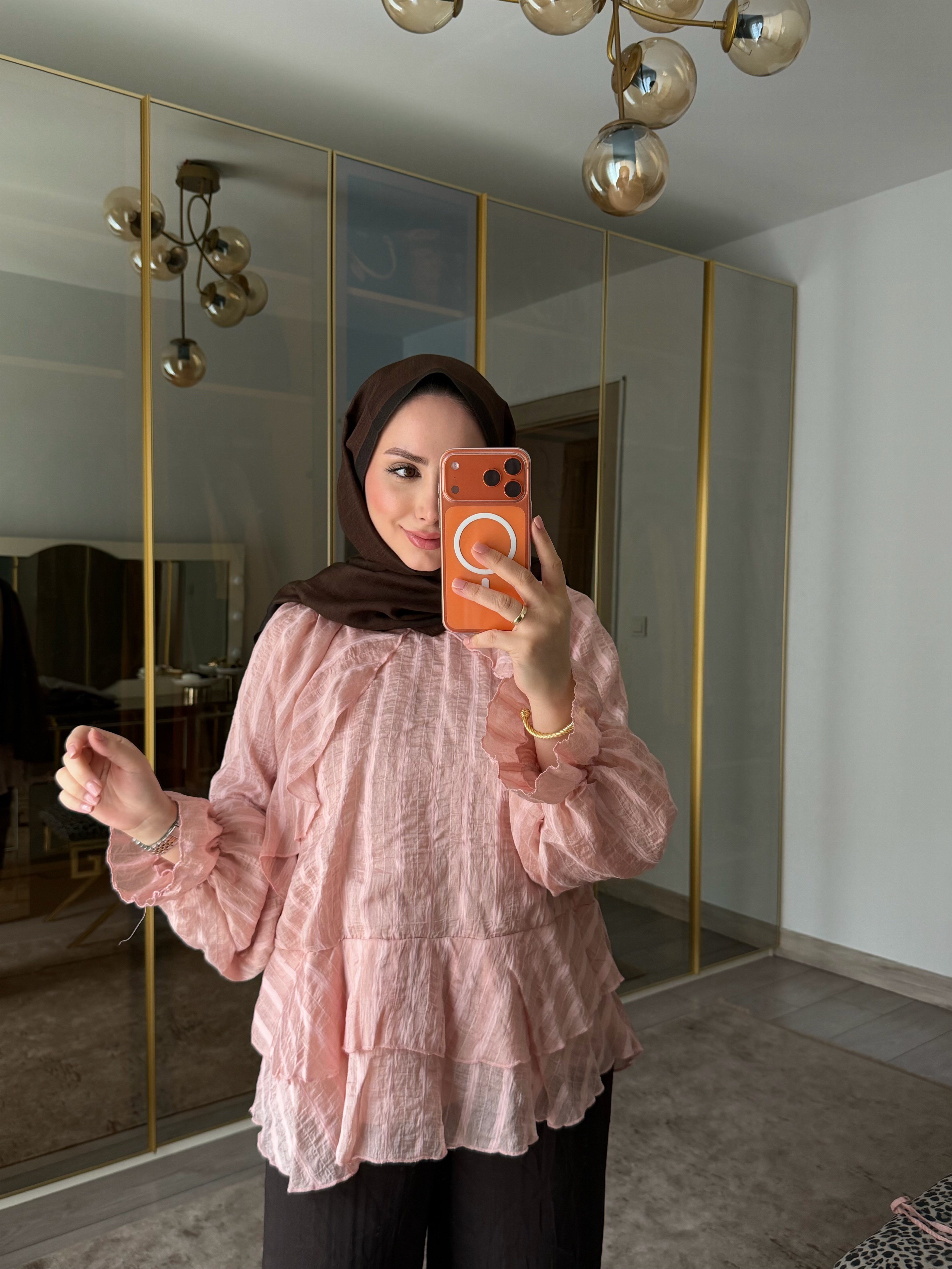 ROZE KAT DETAYLI BLUZ PUDRA PEMBE